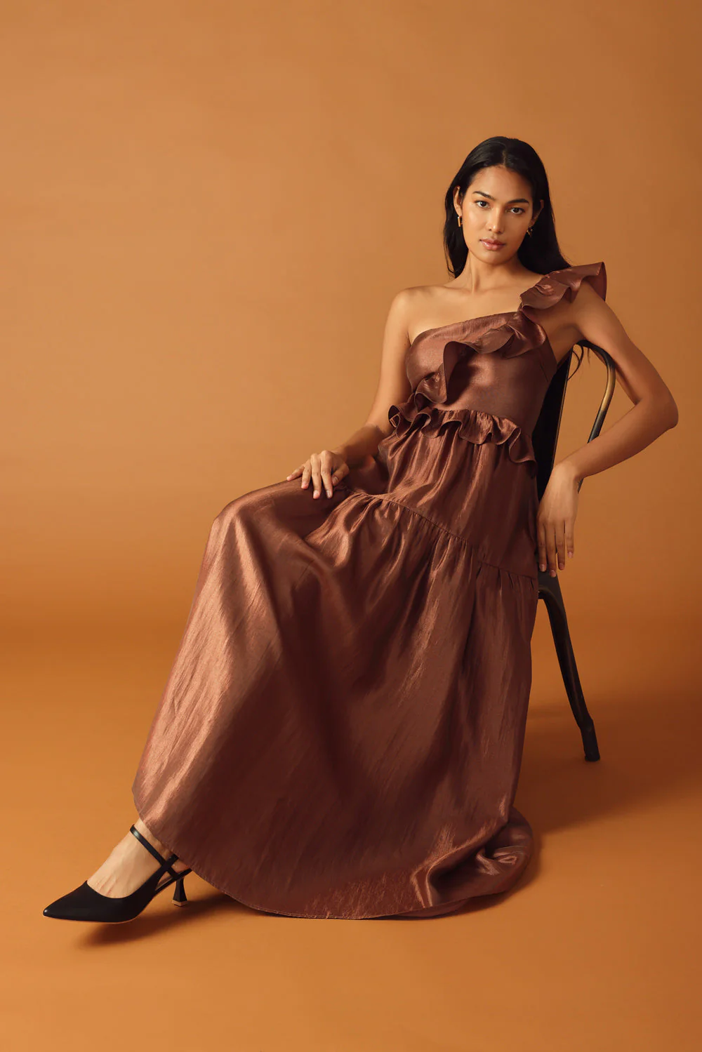 FIND THE ANSWER BROWN SATIN ONE SHOULDER MAXI DRESS - Image 7