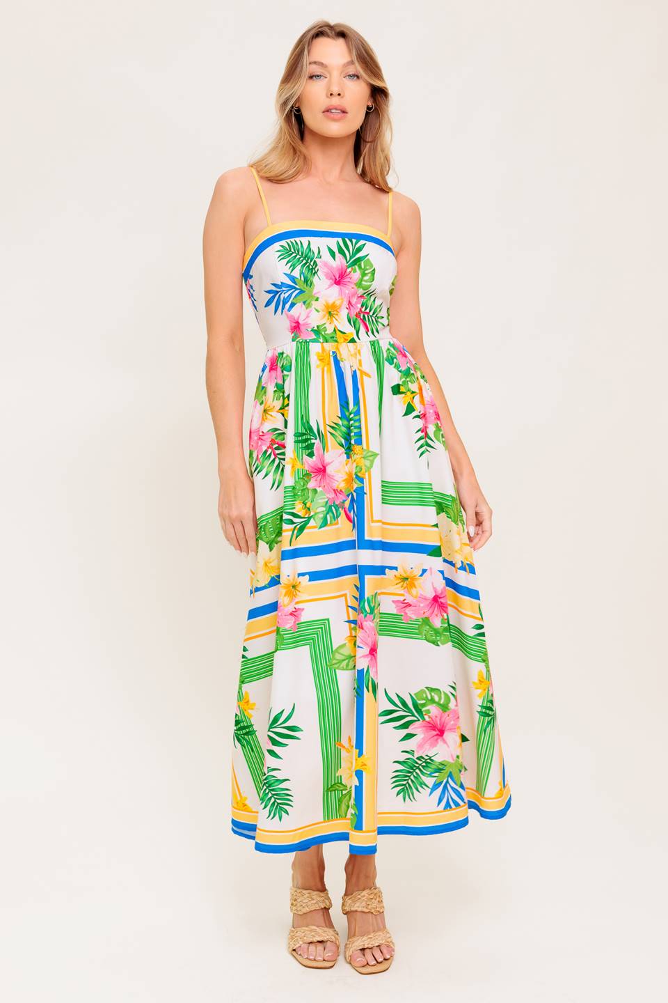 FLORAL HARMONY - FLOWER PRINT MIDI DRESS WITH POCKETS - Image 4