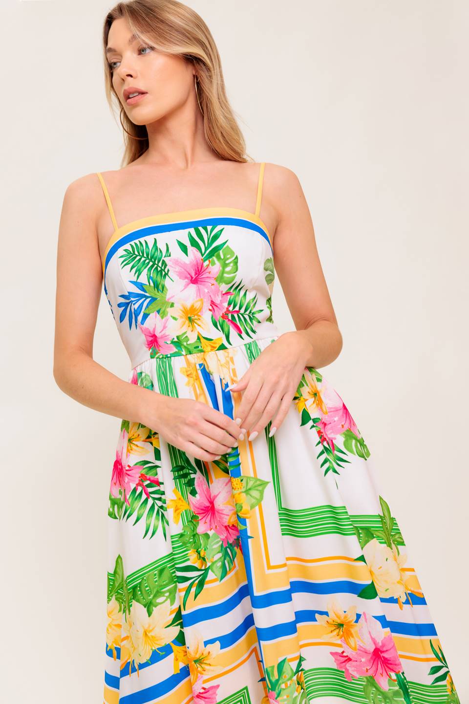 FLORAL HARMONY - FLOWER PRINT MIDI DRESS WITH POCKETS - Image 7