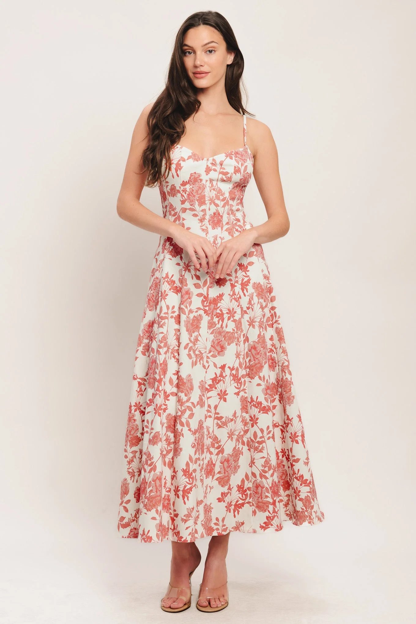 FLORAL HAZE CORAL MIDI DRESS - Image 2