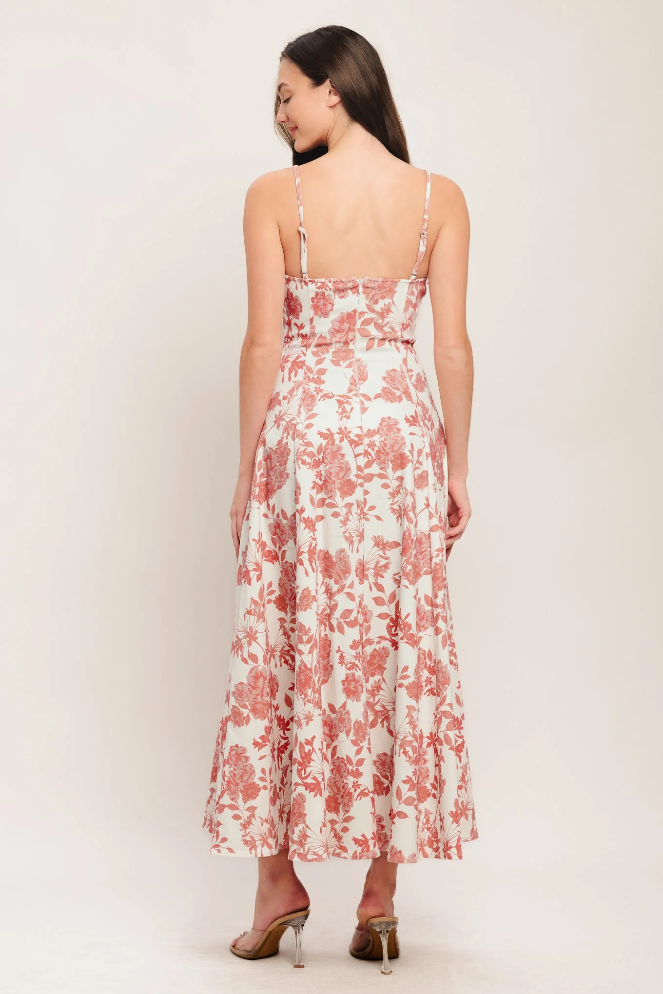 FLORAL HAZE CORAL MIDI DRESS - Image 3