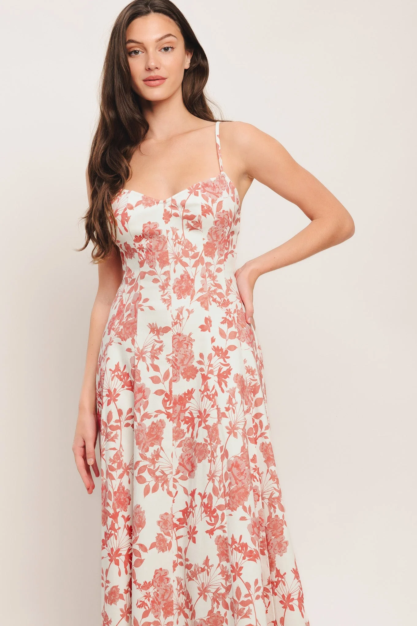 FLORAL HAZE CORAL MIDI DRESS - Image 4