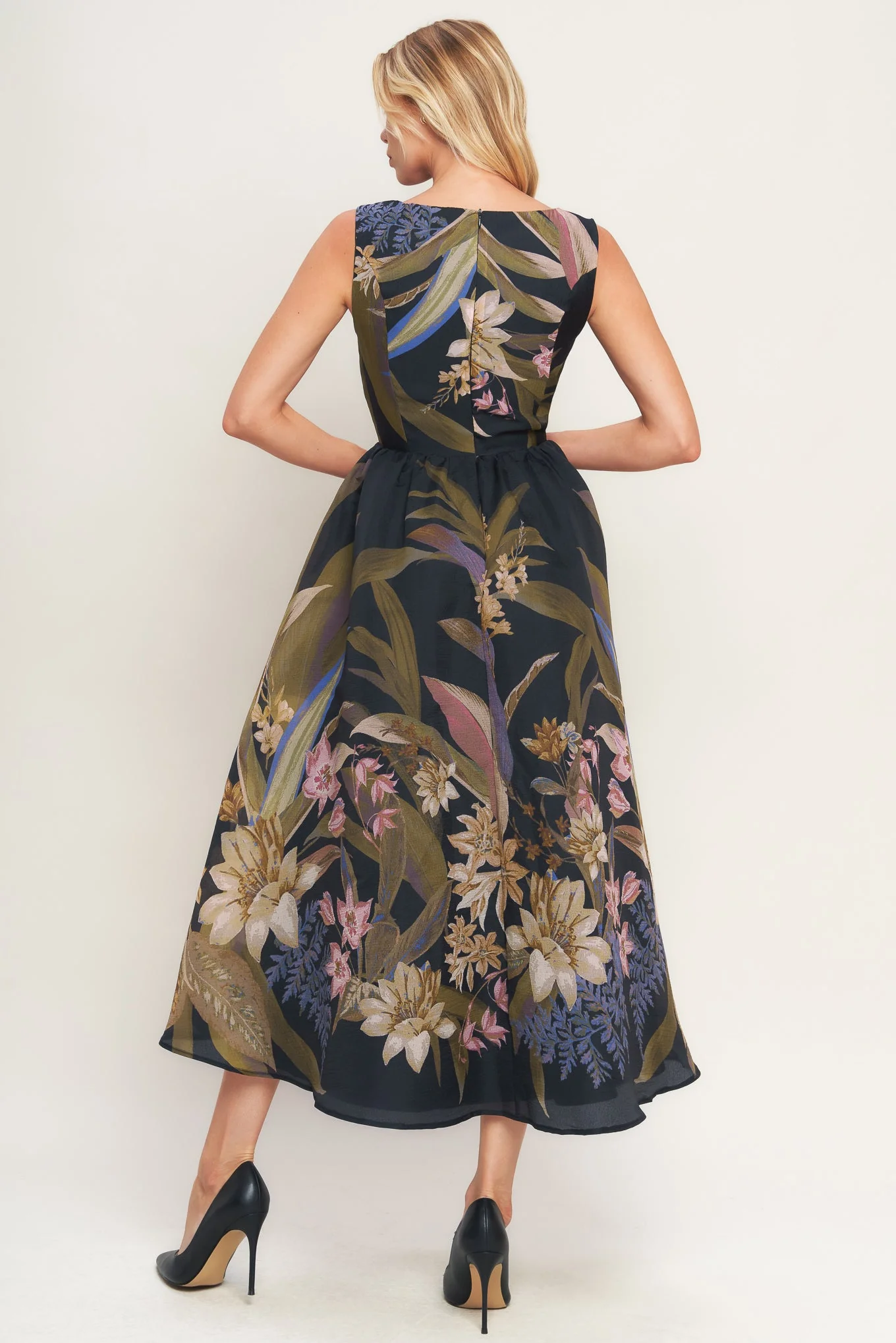 FOLIAGE WHISPER BLACK MIDI DRESS - Image 2