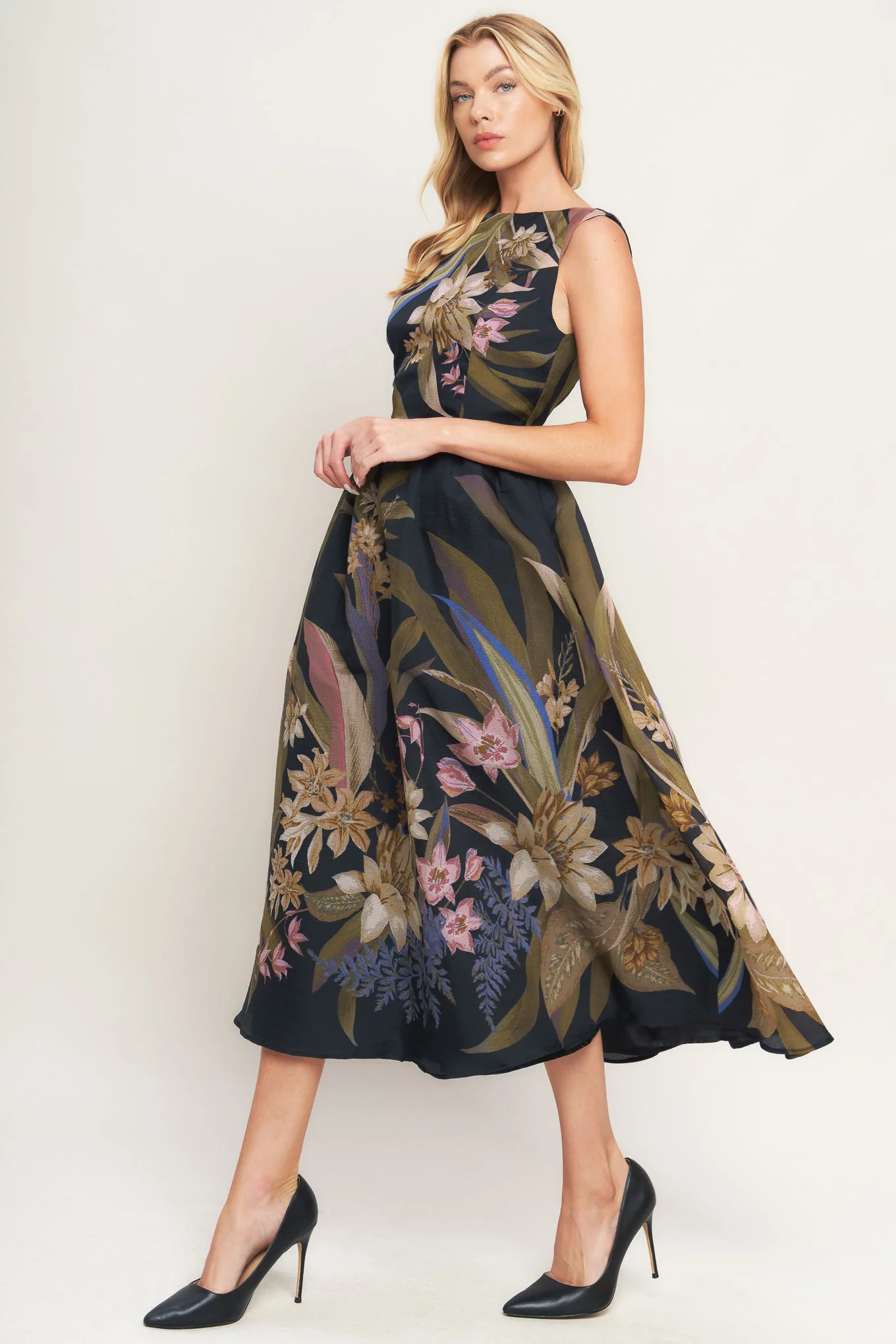 FOLIAGE WHISPER BLACK MIDI DRESS - Image 4