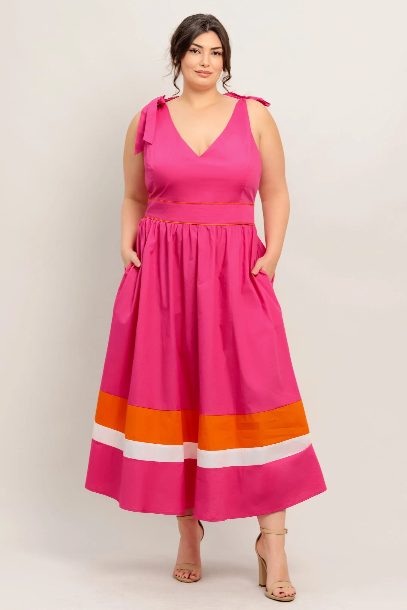 FOREST CHARM FUCHSIA & ORANGE MIDI DRESS - Image 14