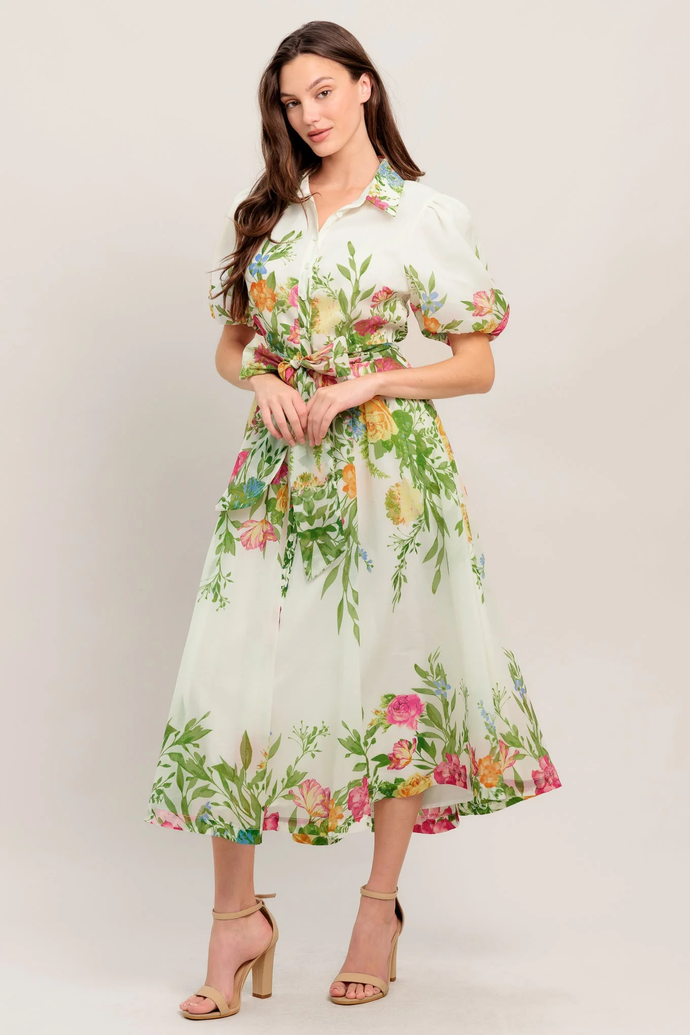 FRESH BLOSSOM IVORY FLORAL MIDI DRESS - Image 2