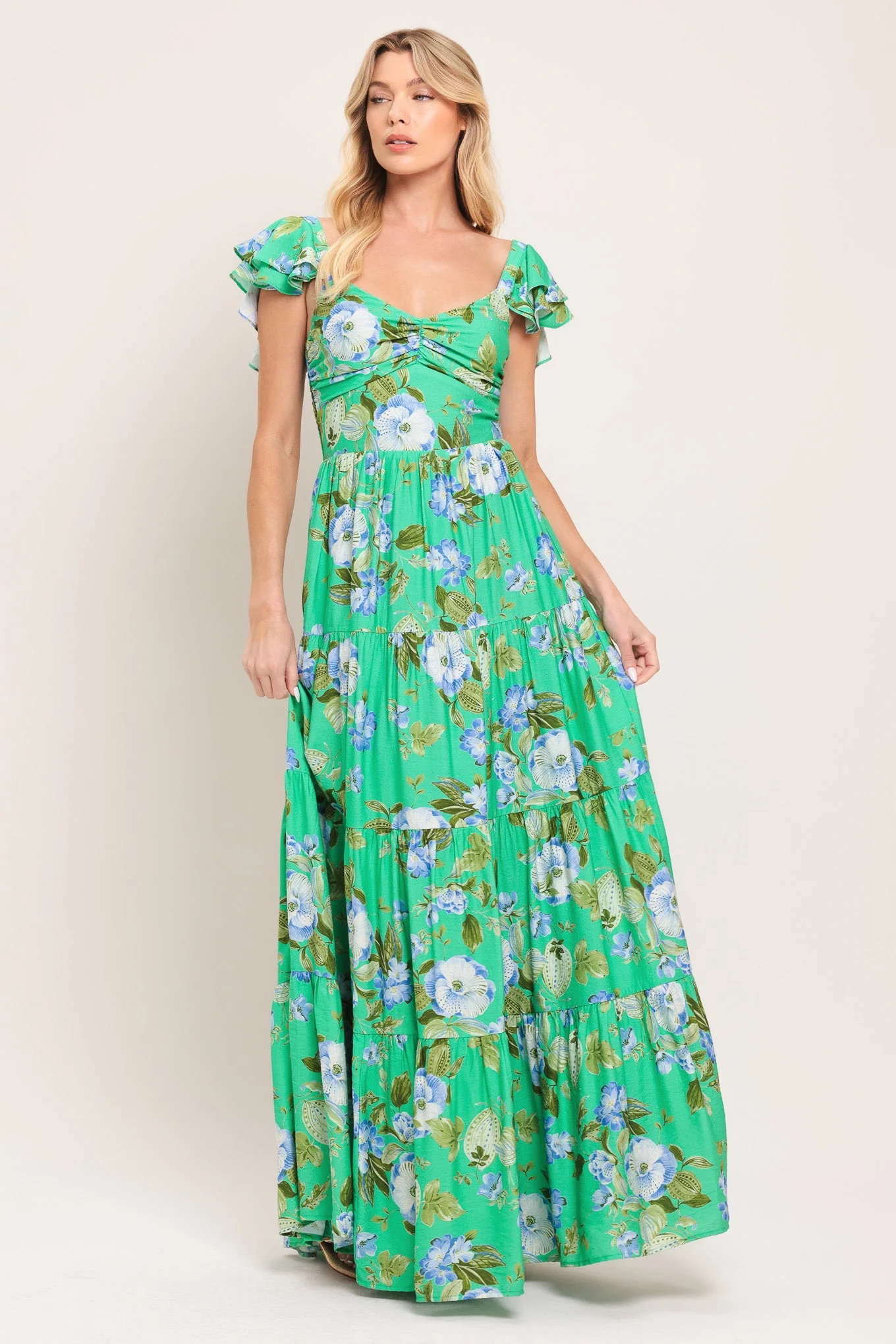 FRESH BLOSSOM GREEN FLORAL MAXI DRESS - Image 3