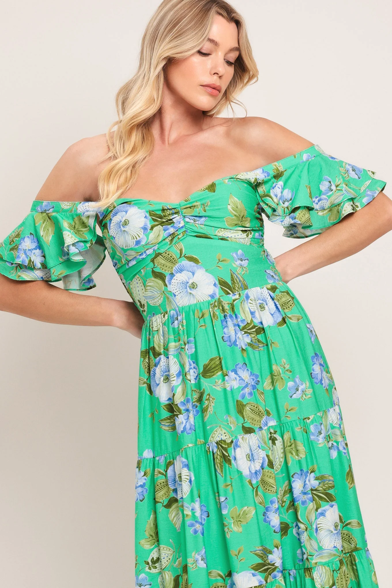 FRESH BLOSSOM GREEN FLORAL MAXI DRESS - Image 4