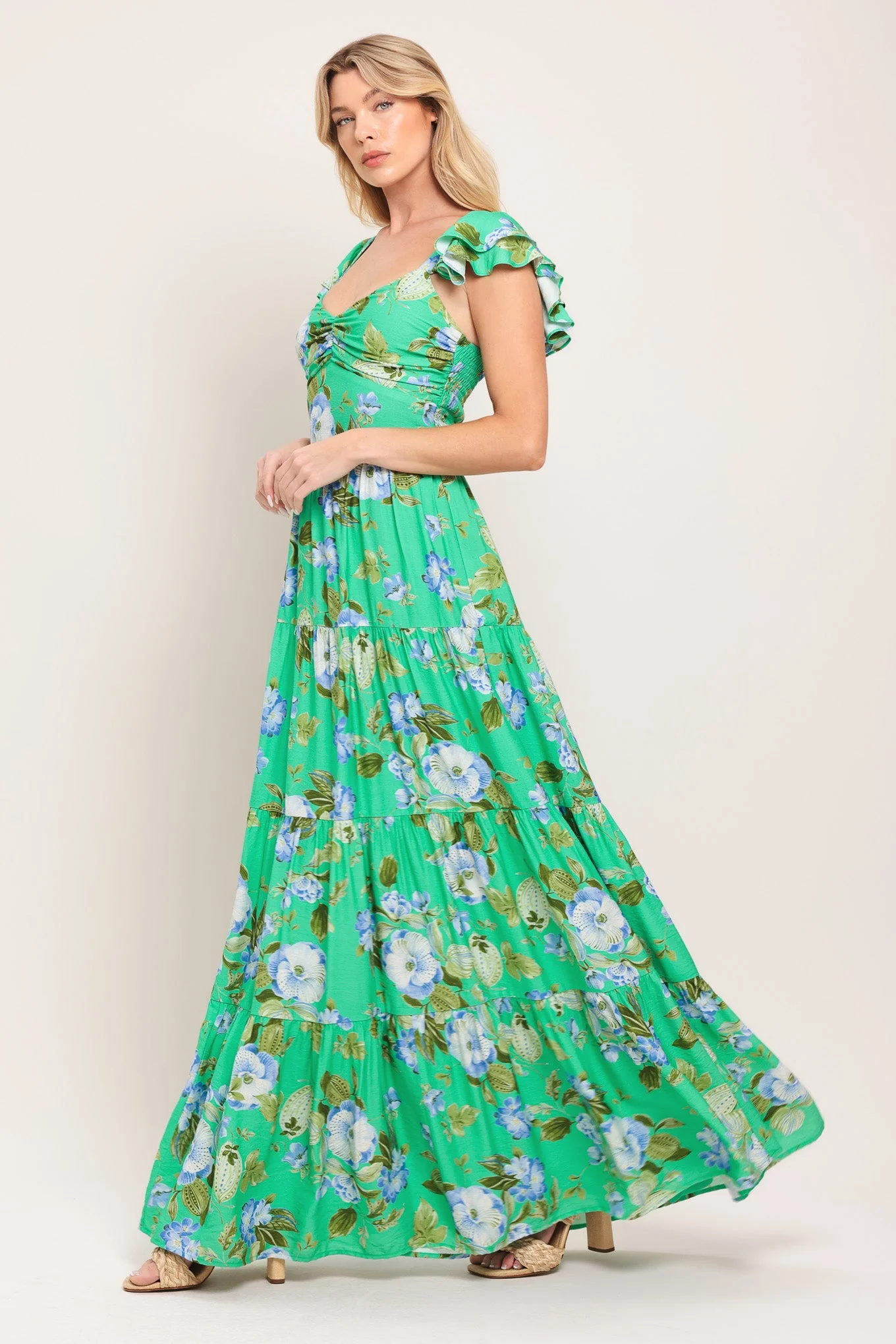 FRESH BLOSSOM GREEN FLORAL MAXI DRESS - Image 5