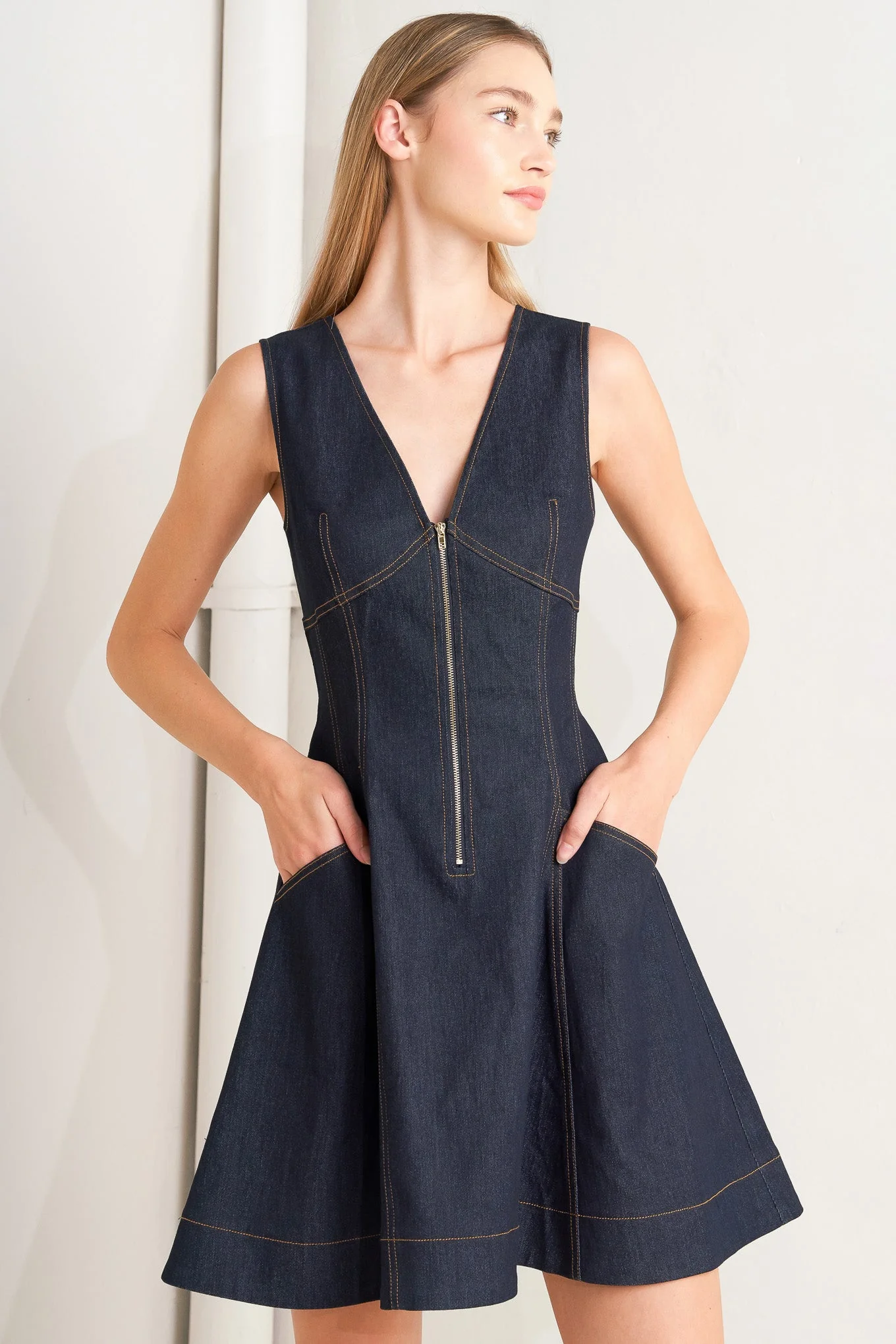 FRESH EDIT DARK DENIM MINI DRESS - Image 3