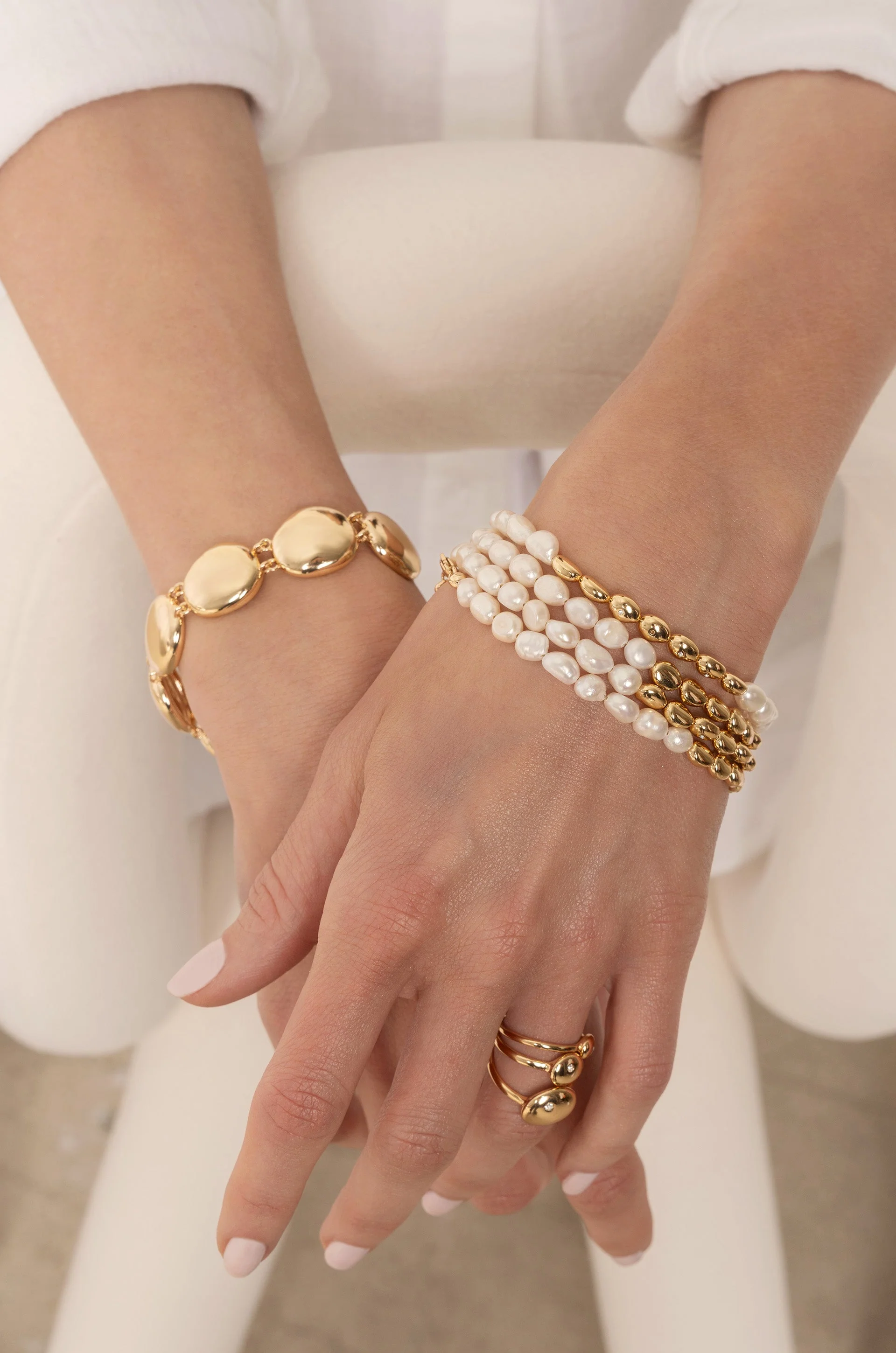 Freshwater Pearl Polished Pebble Bracelet - Image 3