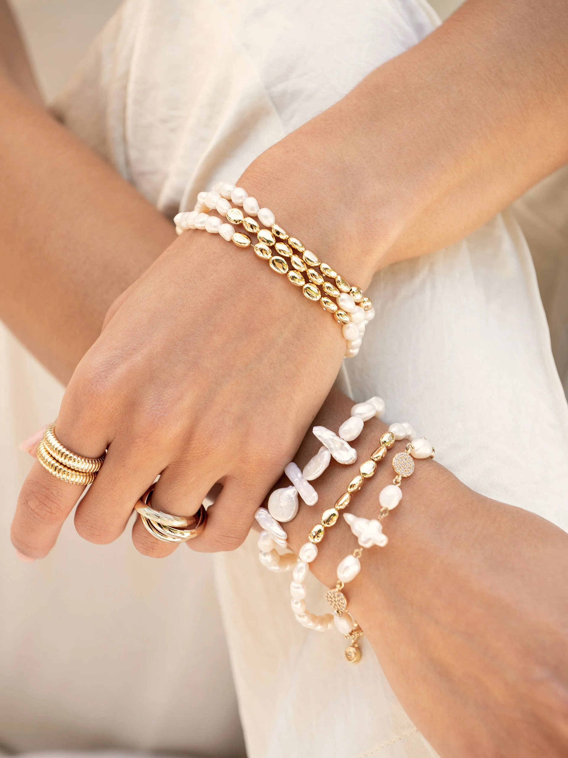 Freshwater Pearl Polished Pebble Bracelet - Image 6