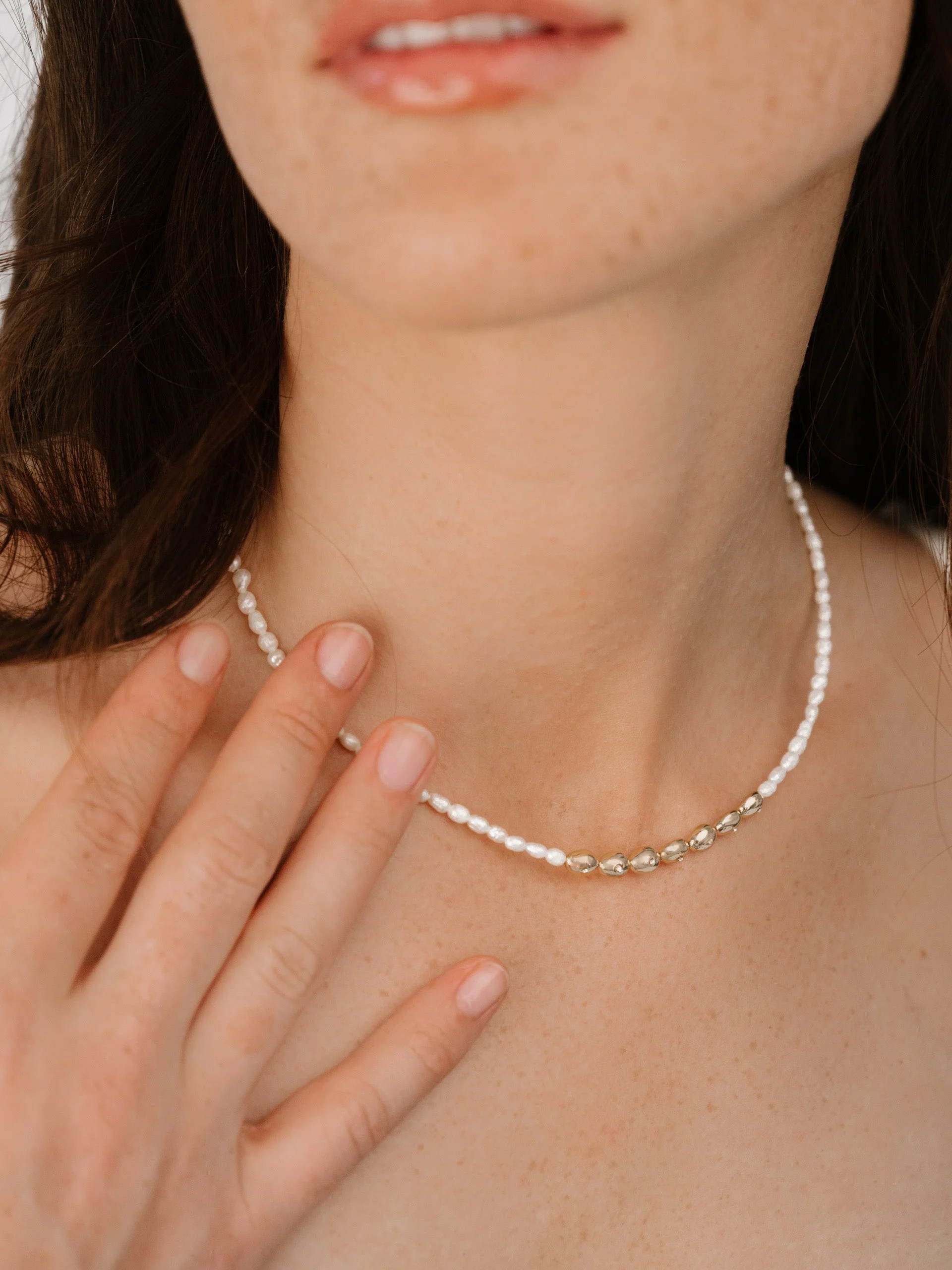 Freshwater Pearl Polished Pebble Necklace - Image 4