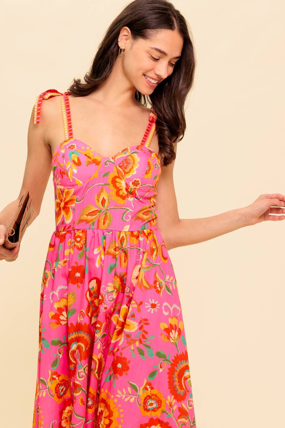 GARDEN GATHERING BUSTIER MIDI DRESS - PINK MULTI - Image 6