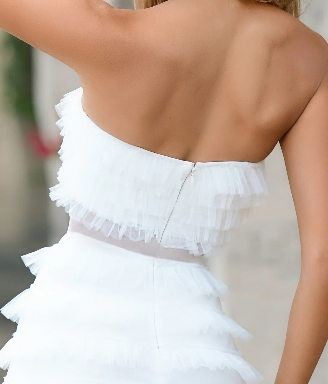 Georgia Maxi Dress - White - Ruffle Tulle Dress With Sheer Detail - Image 5