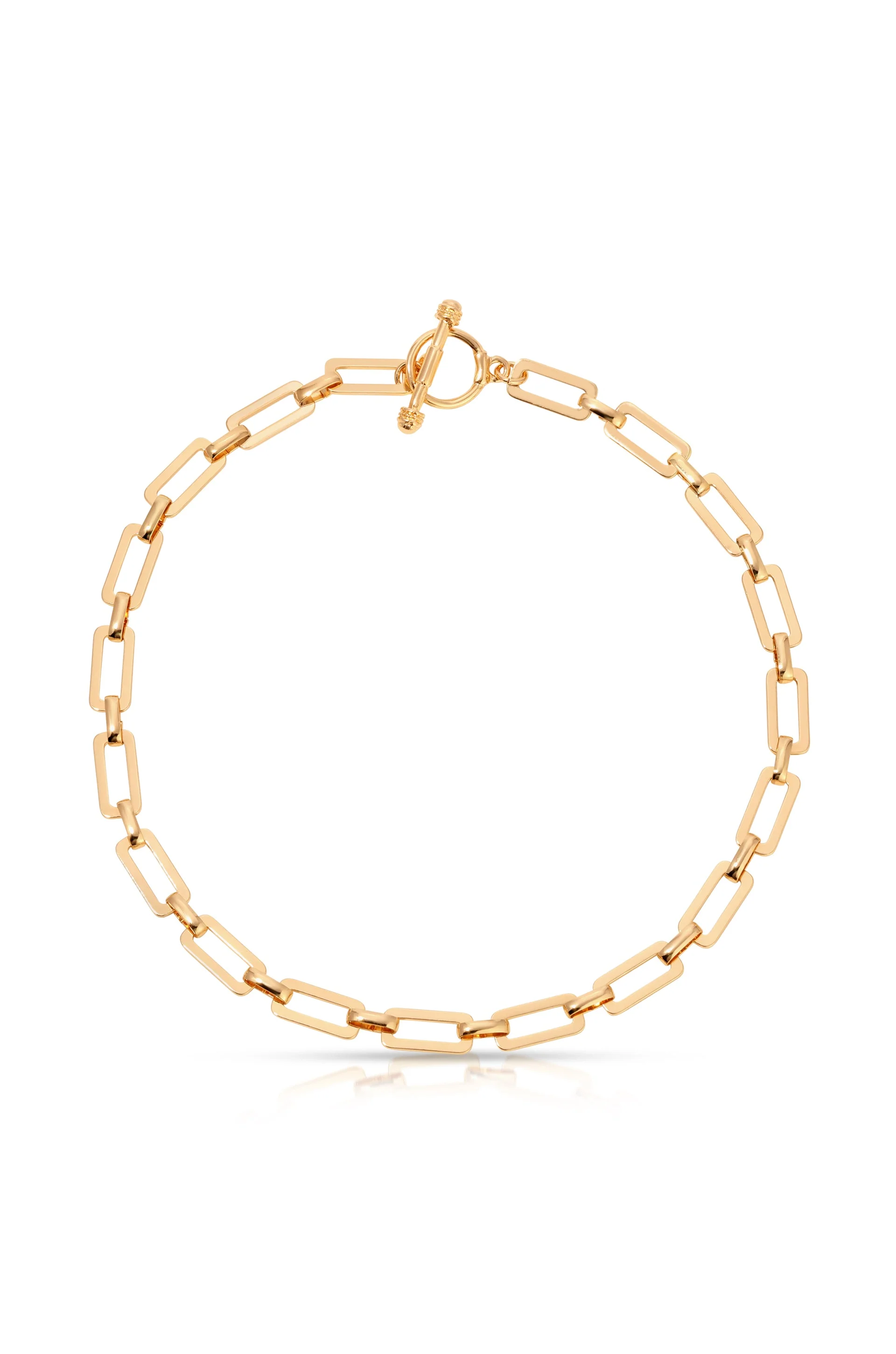 Golden Flat Rectangle Chain Necklace - Image 2