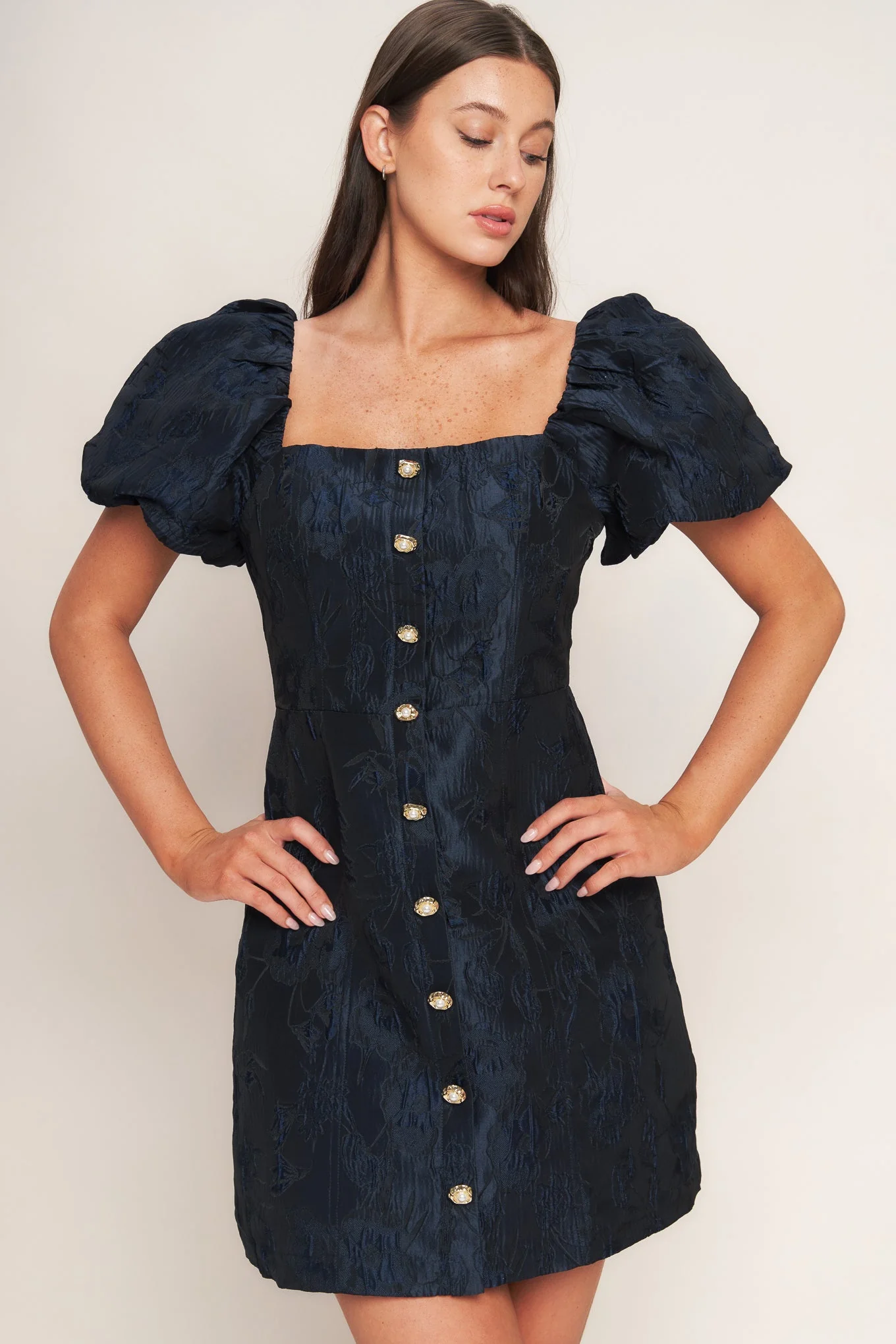 GOLDEN MOON NAVY PUFF SLEEVE MINI DRESS - Image 5