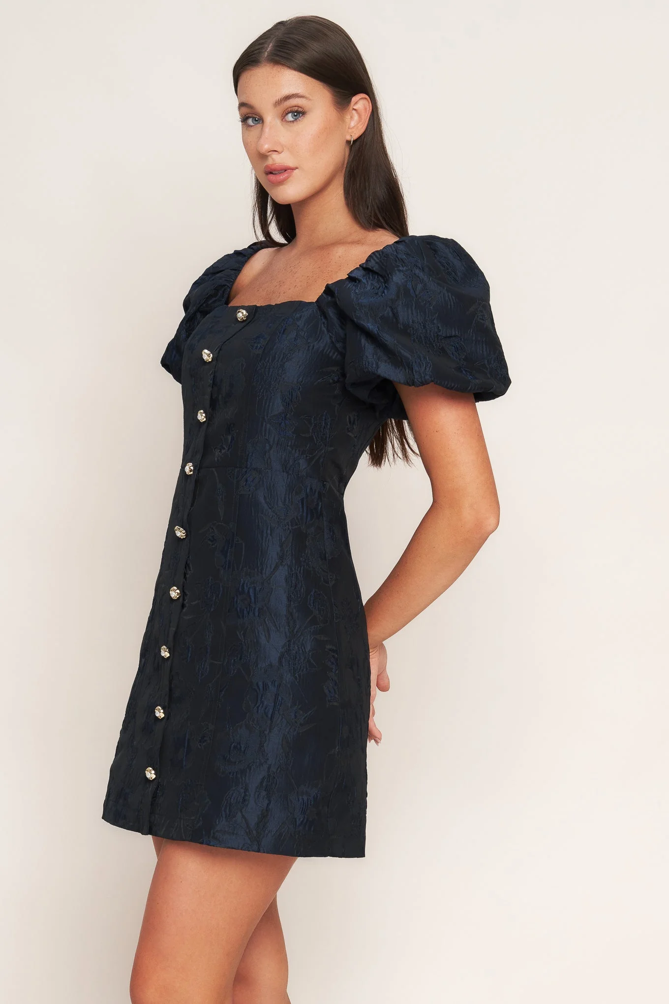GOLDEN MOON NAVY PUFF SLEEVE MINI DRESS - Image 7