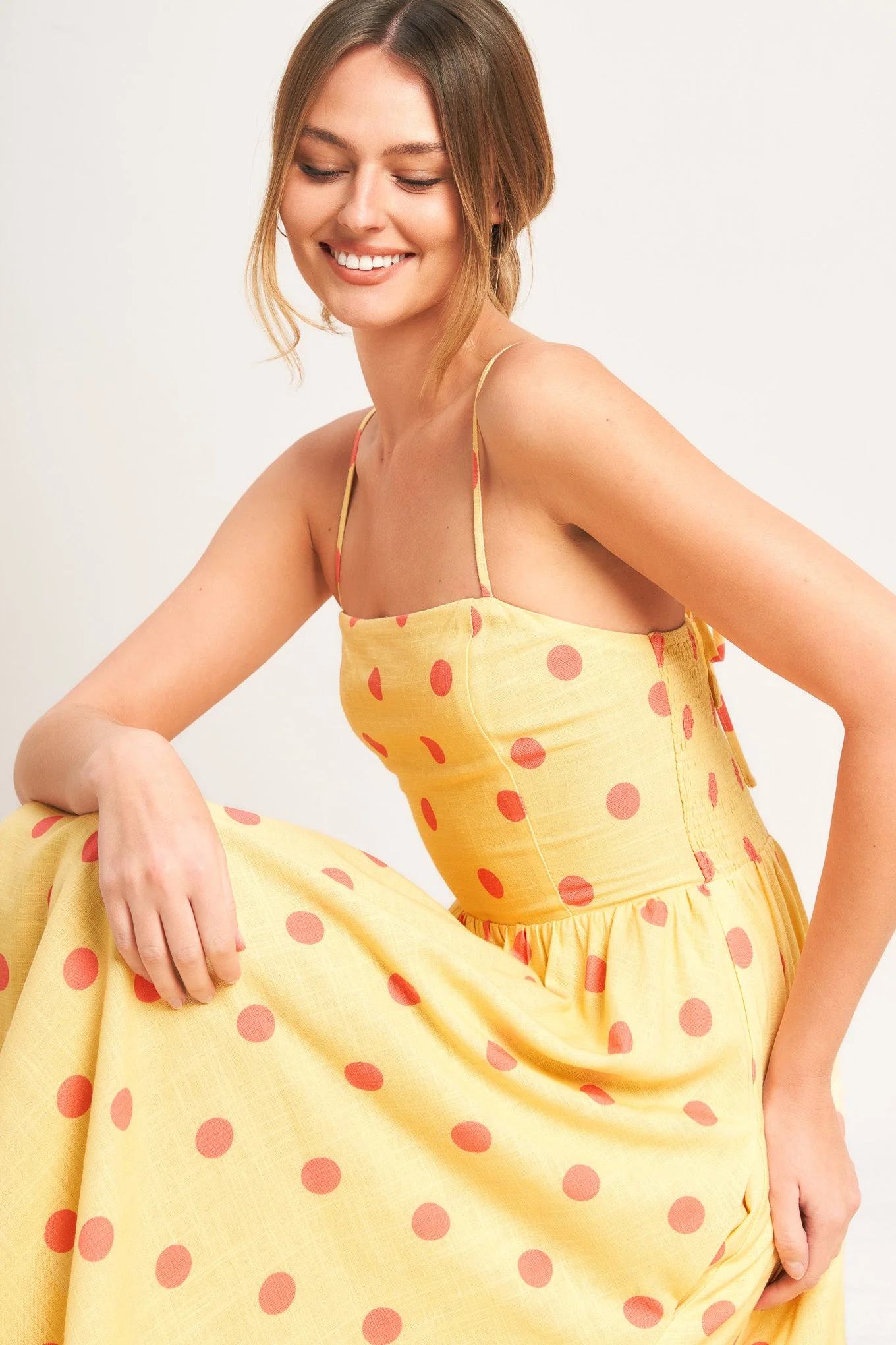 GOLDEN SUMMER POLKA DOT YELLOW MIDI DRESS - Image 2