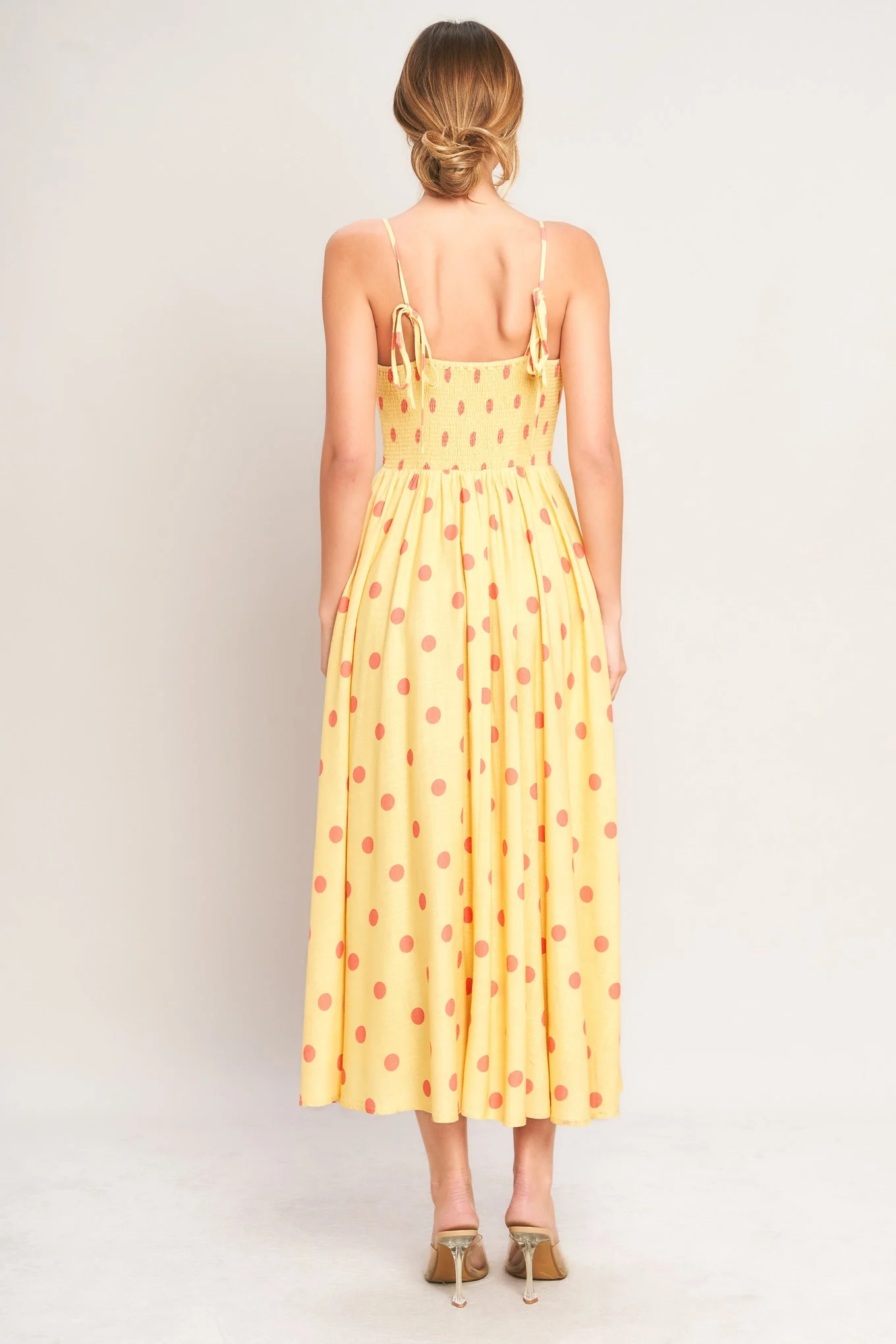 GOLDEN SUMMER POLKA DOT YELLOW MIDI DRESS - Image 3