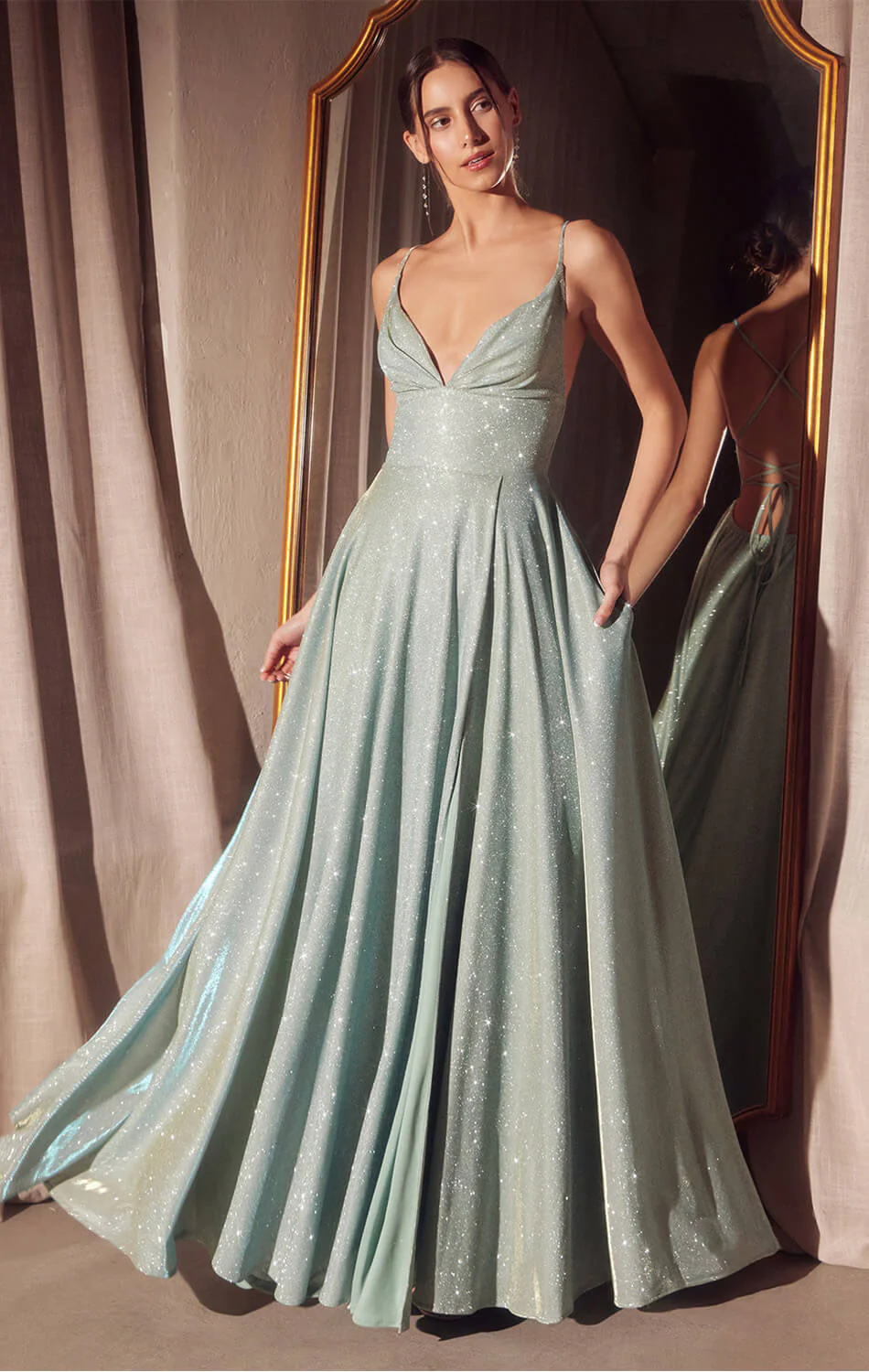 Gwendolyn Gown - Shimmer Lace-Up Back A-Line Evening Dress - Image 7
