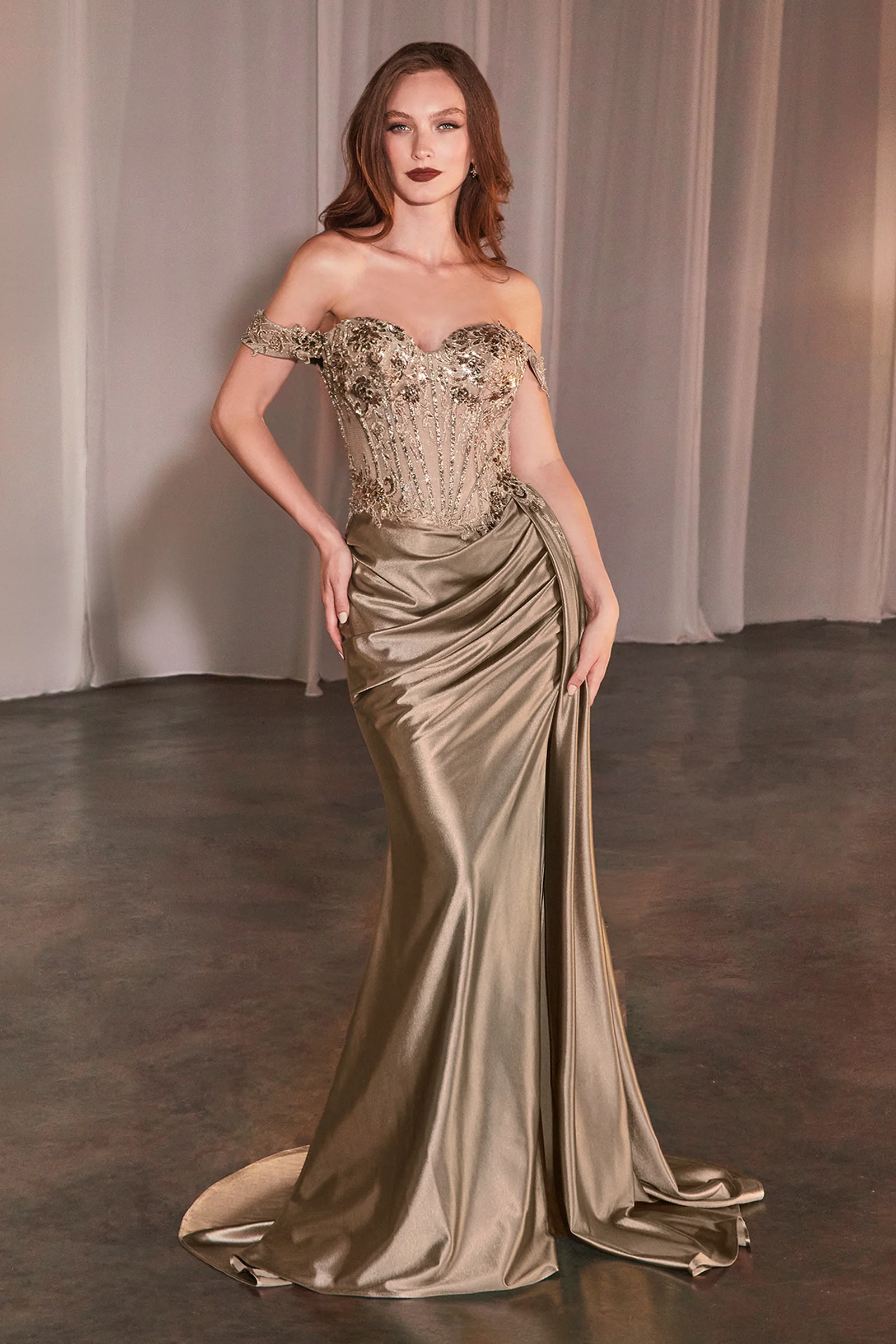 Hailee Gown - Off The Shoulder Lace & Satin Fitted Gown - Image 11