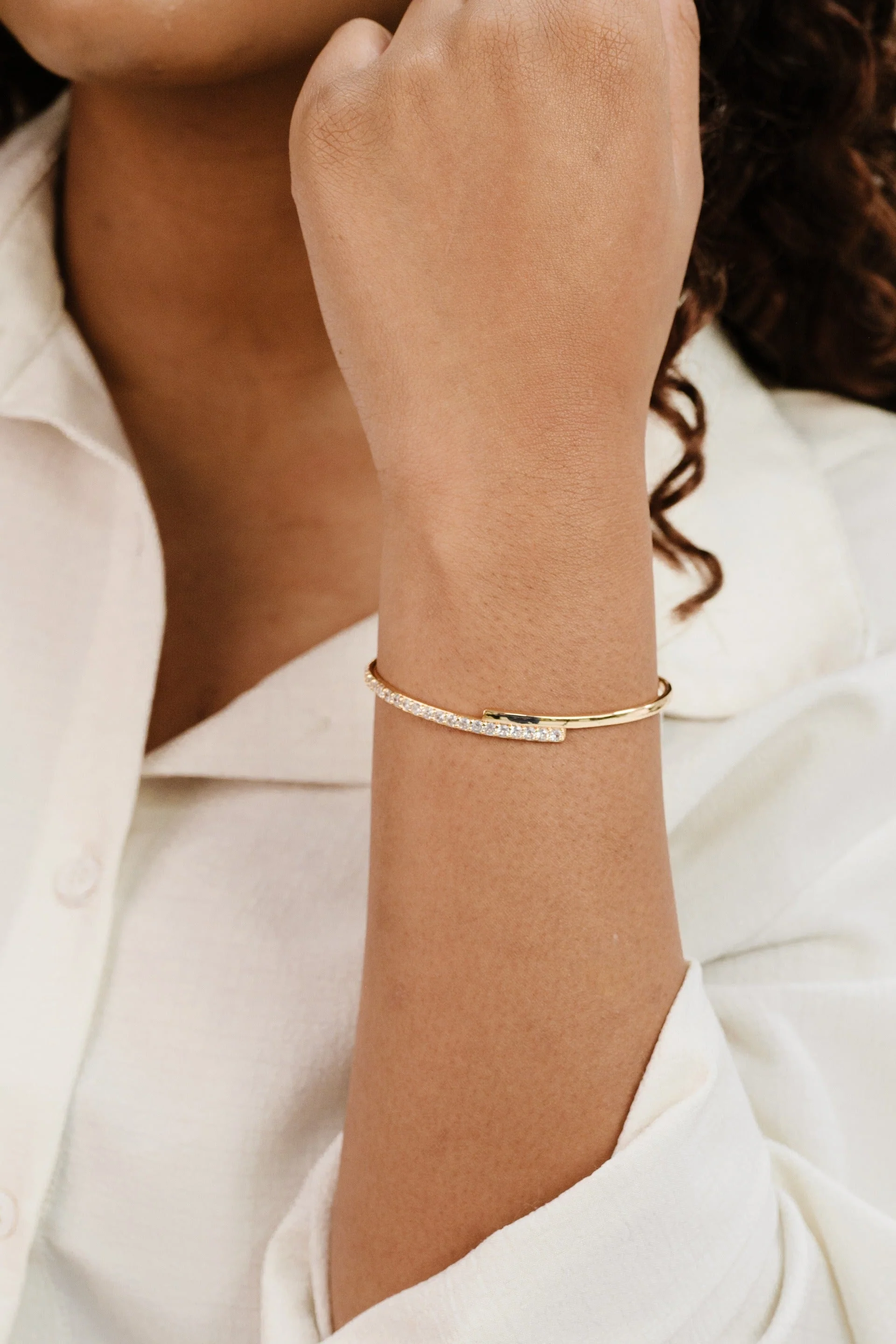 Half Classic Half Sparkle Bracelet Cuff - Image 5