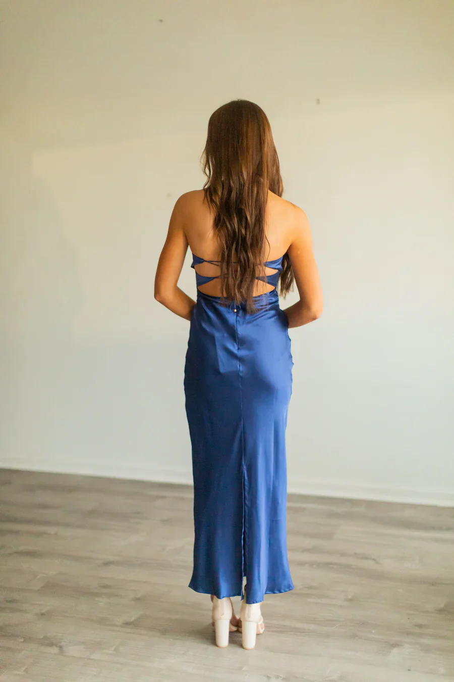 Harley Satin Maxi Dress - Navy - Image 5