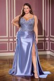 Hattie Gown - Beaded Bodice Metallic Satin Dress - Image 13