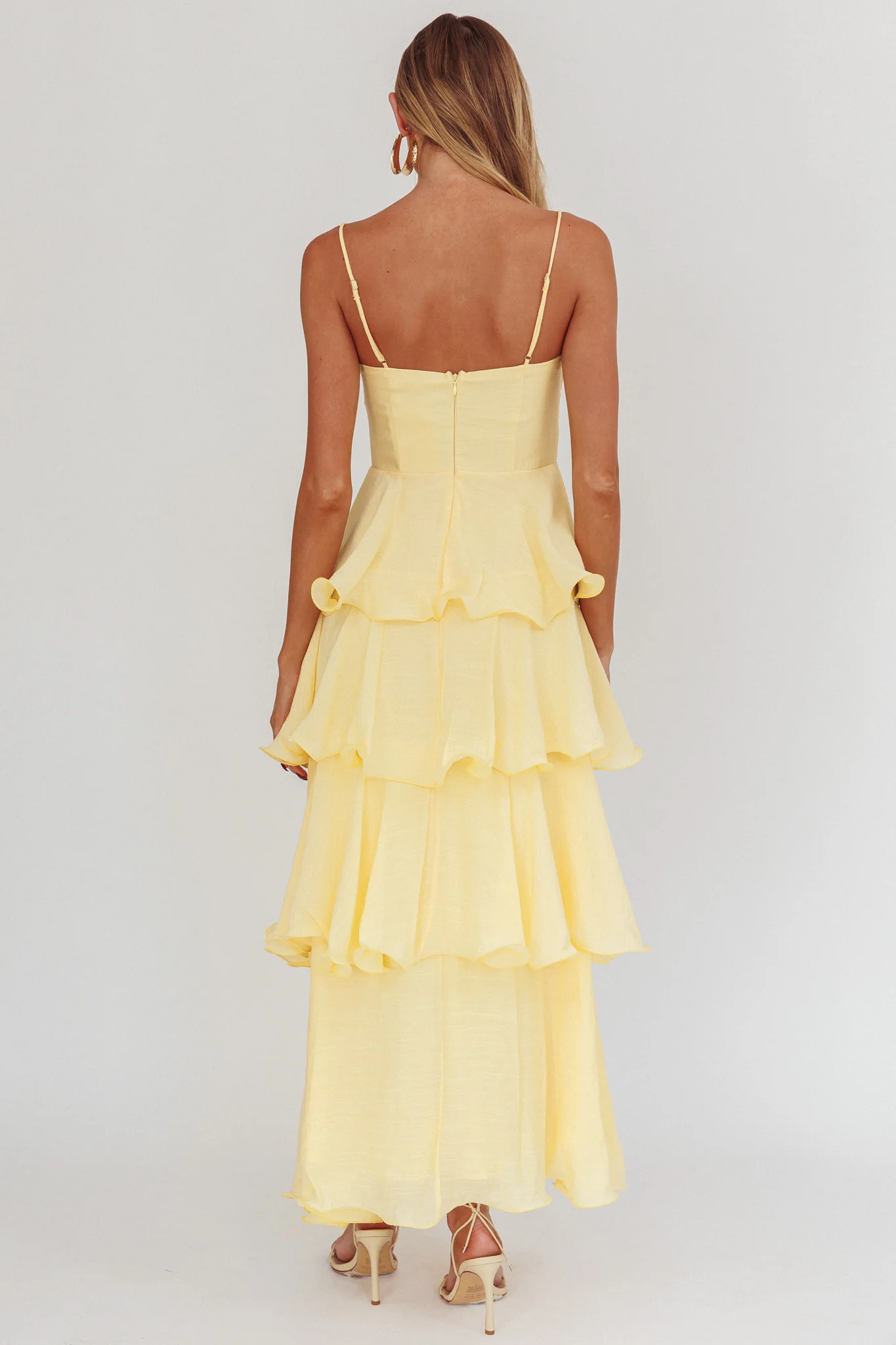 Heather Maxi Dress – Tiered Ruffle Maxi - Yellow - Image 3