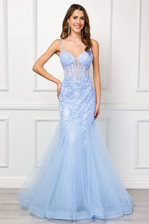 Hera Gown - Baby Blue - Tulle & Floral Lace Mermaid Dress