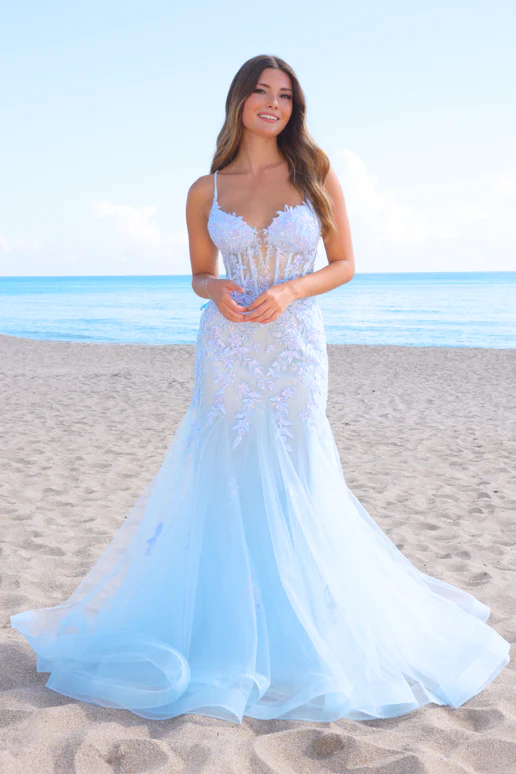 Hera Gown - Baby Blue - Tulle & Floral Lace Mermaid Dress - Image 2