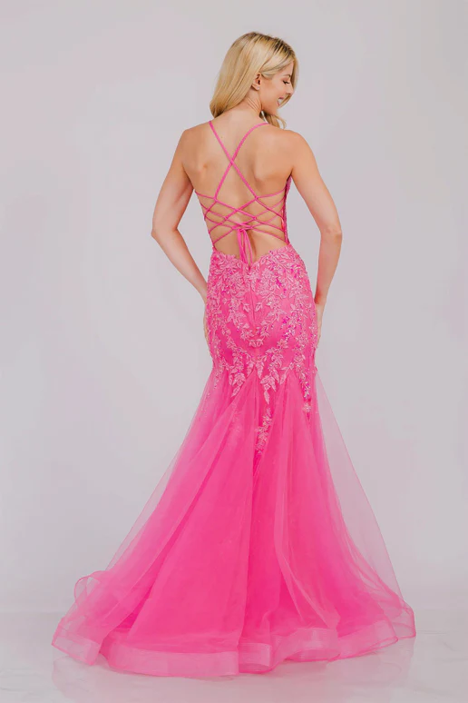 Hera Gown - Pink - Tulle & Floral Lace Mermaid Dress - Image 2