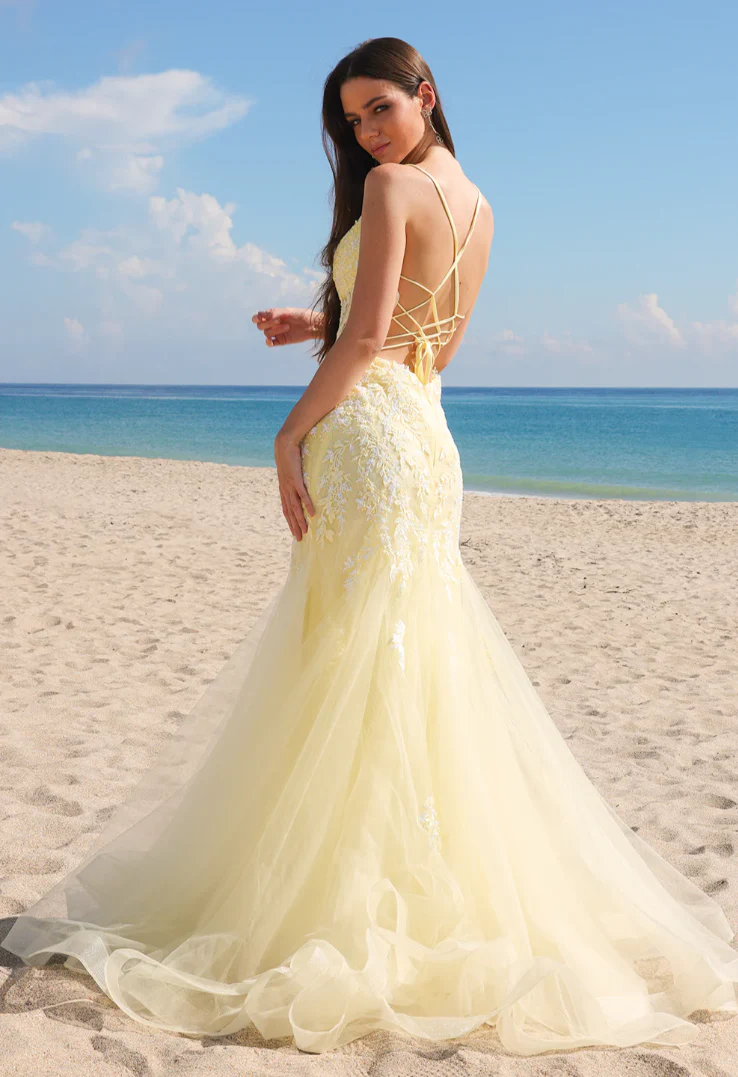 Hera Gown - Yellow - Tulle & Floral Lace Mermaid Dress - Image 2
