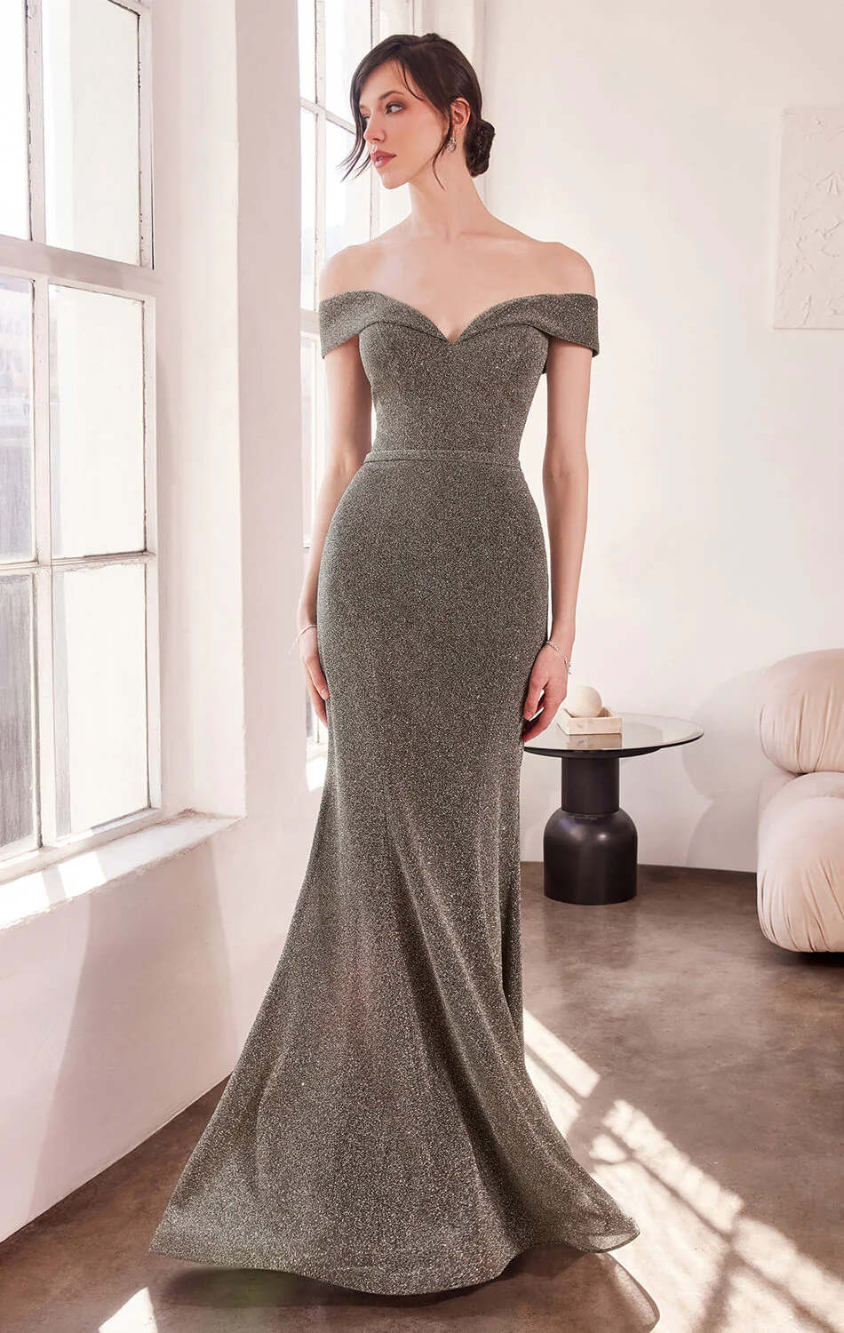 Hollywood Gown - Off-the-Shoulder Glitter Mermaid Dress - Image 3