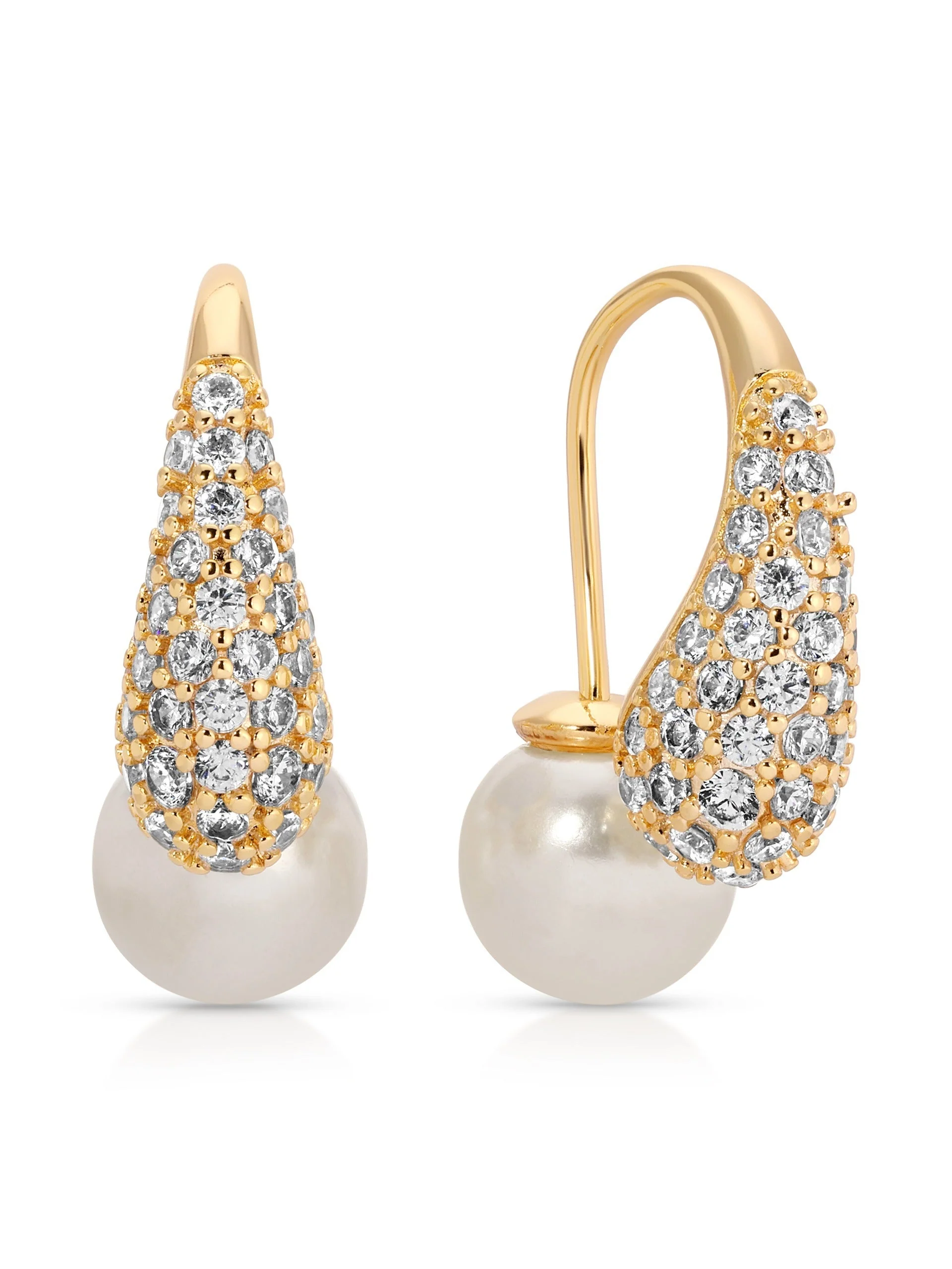 Hooked Pavé and Pearl Earrings - Image 2
