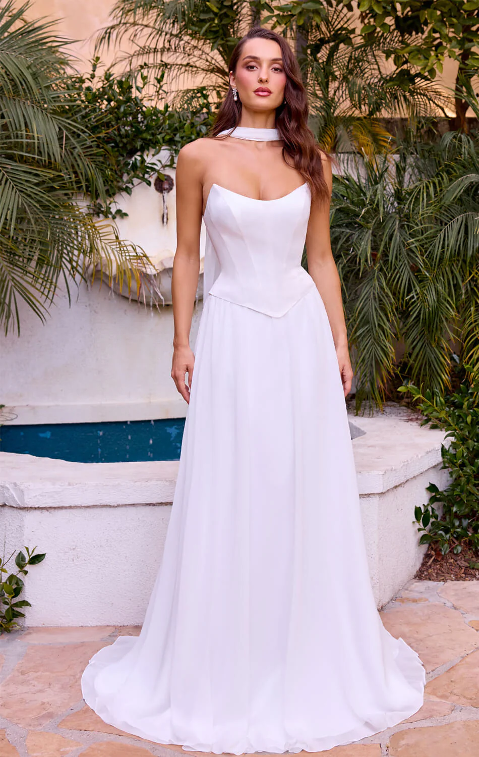 ISABELLA GOWN - OFF WHITE - STRAPLESS CHIFFON DRESS WITH SCARF - Image 2