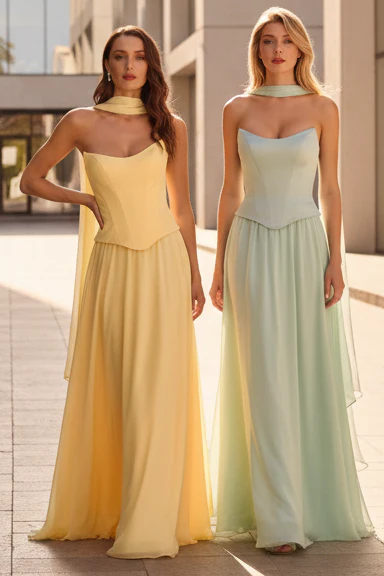 ISABELLA GOWN - STRAPLESS CHIFFON DRESS WITH SCARF - Image 2