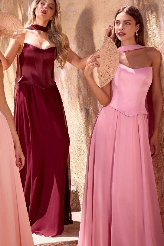 ISABELLA GOWN - STRAPLESS CHIFFON DRESS WITH SCARF - Image 5