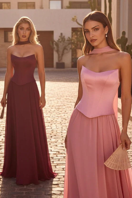 ISABELLA GOWN - STRAPLESS CHIFFON DRESS WITH SCARF - Image 6