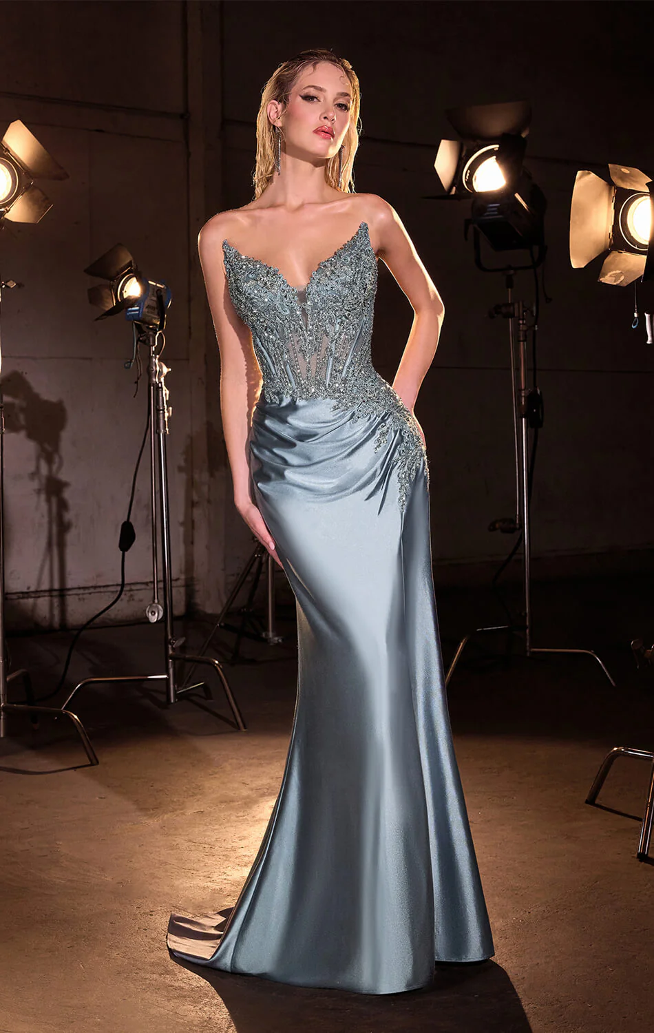 JACLYN GOWN - BEADED BODICE STRAPLESS DRESS - Image 3
