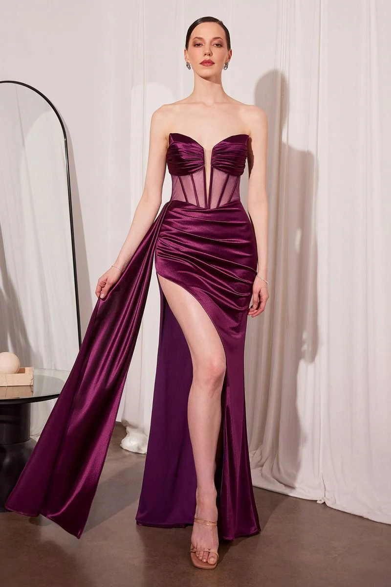 Jamie Gown – Satin Gown with Illusion Plunge Neckline - Image 18