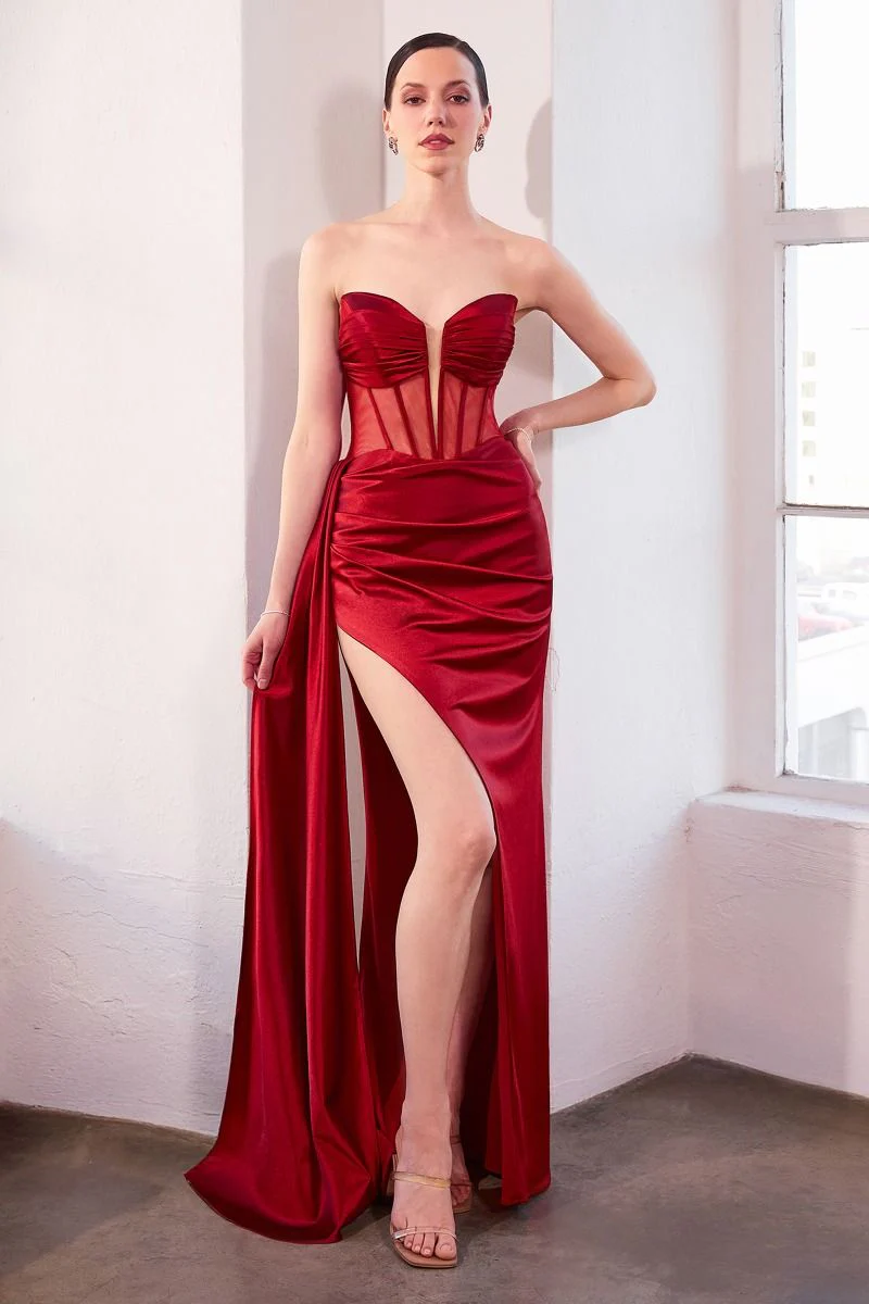Jamie Gown – Satin Gown with Illusion Plunge Neckline - Image 9