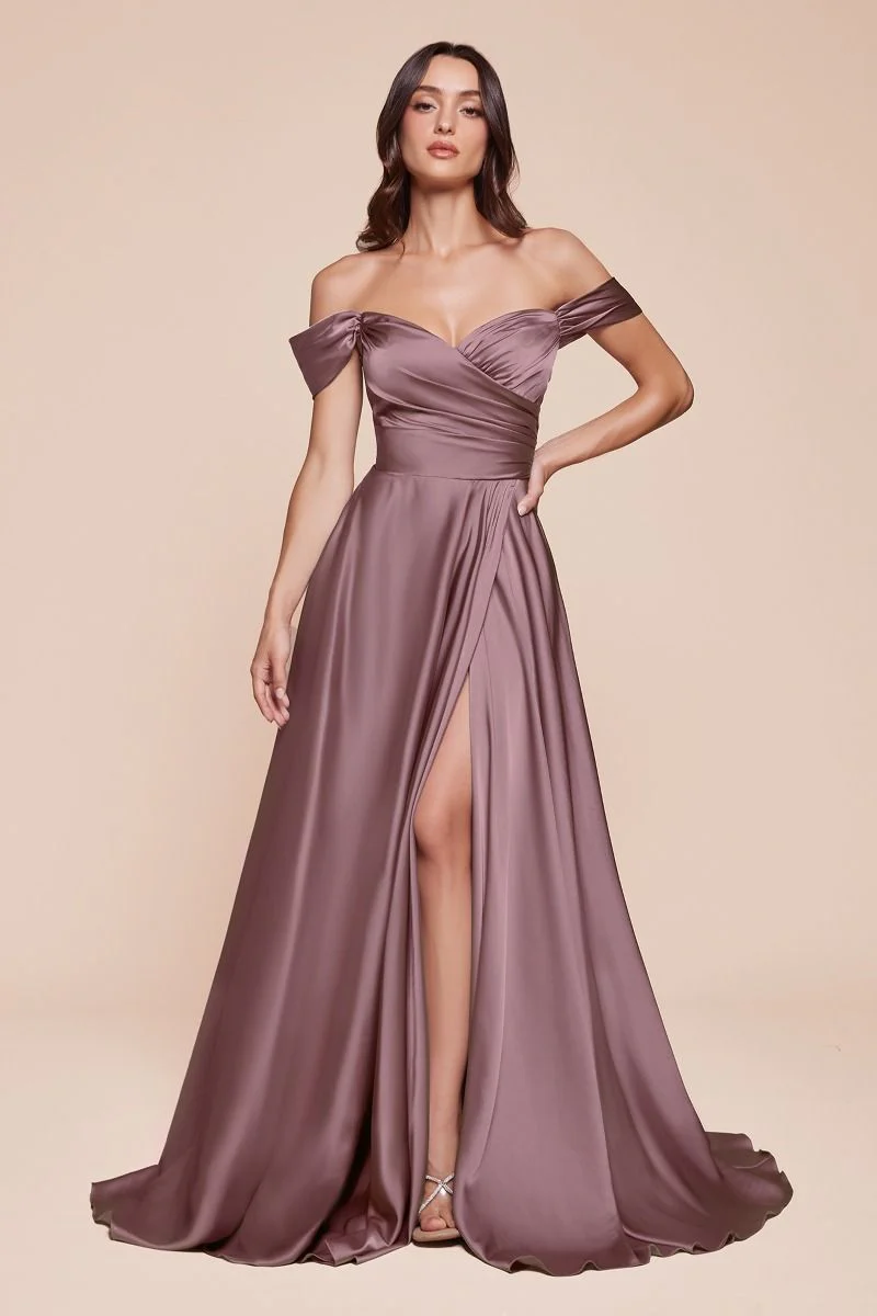 JILLIAN GOWN - A-LINE SOFT SATIN OFF THE SHOULDER DRESS - Image 12