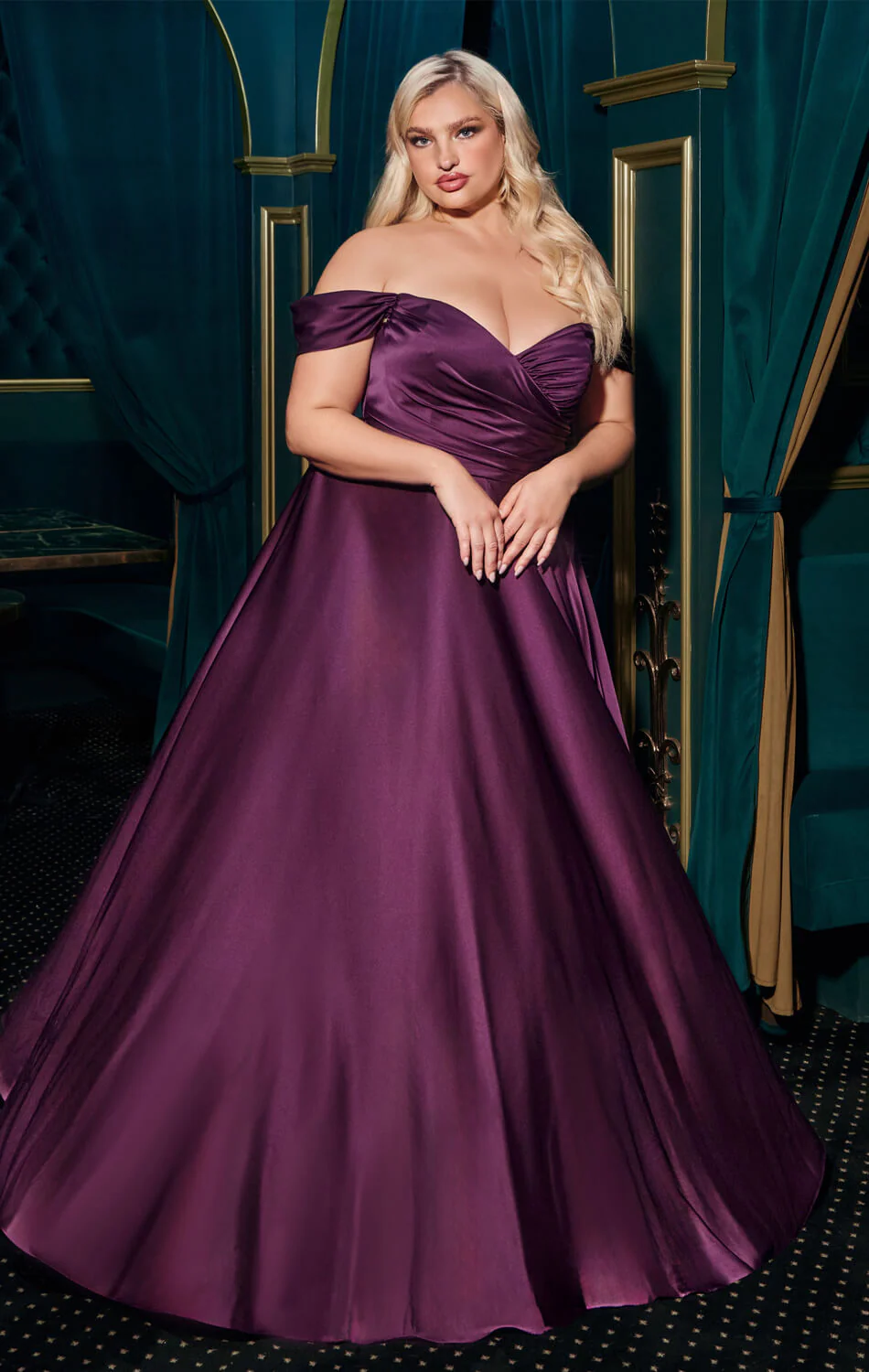 JILLIAN GOWN - A-LINE SOFT SATIN OFF THE SHOULDER DRESS - Image 9