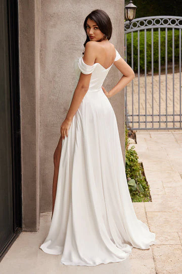 JILLIAN GOWN - OFF WHITE - A-LINE SOFT SATIN OFF THE SHOULDER DRESS - Image 2