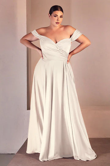 JILLIAN GOWN - OFF WHITE - A-LINE SOFT SATIN OFF THE SHOULDER DRESS - Image 4