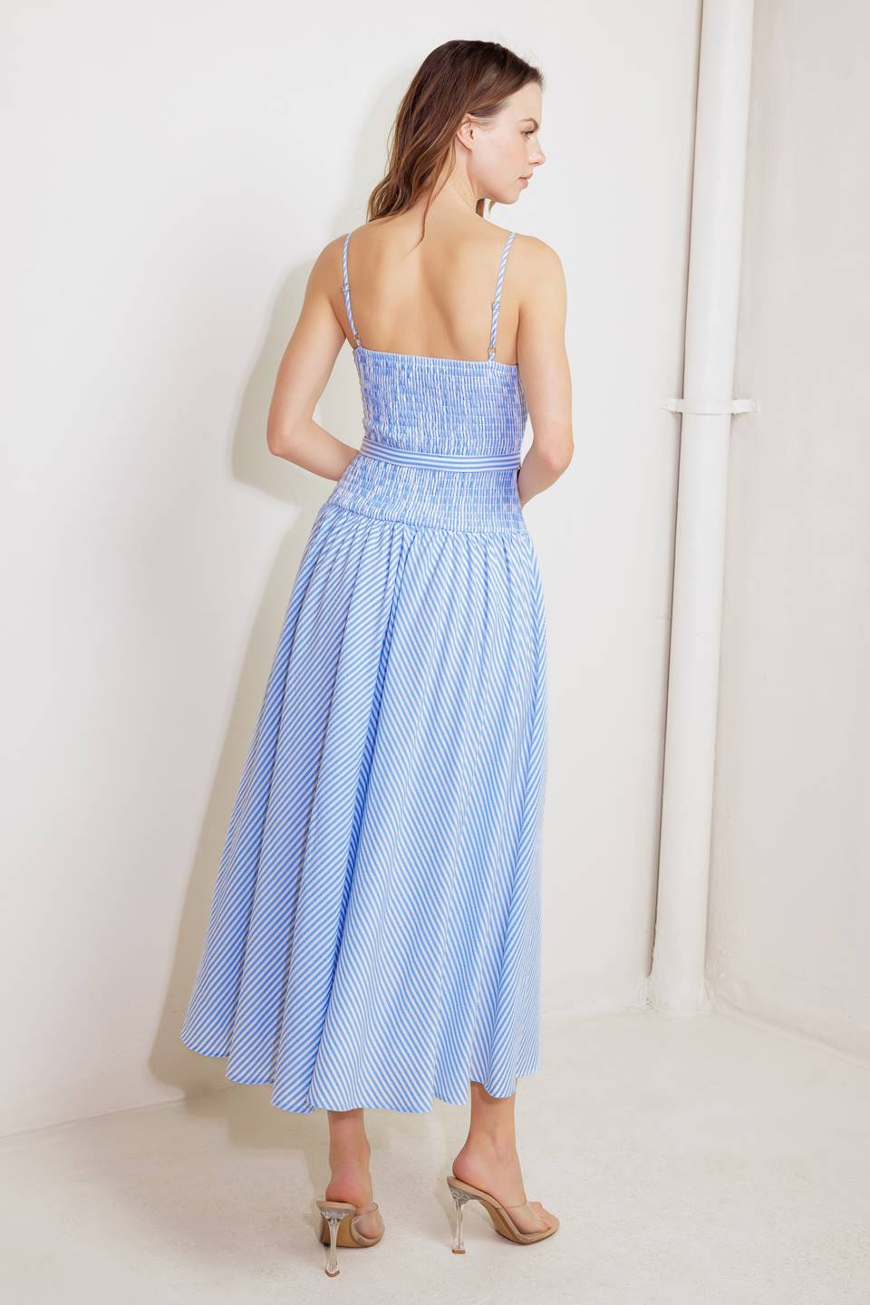 JOURNI STRIPED MIDI DRESS - BLUE & WHITE - Image 2