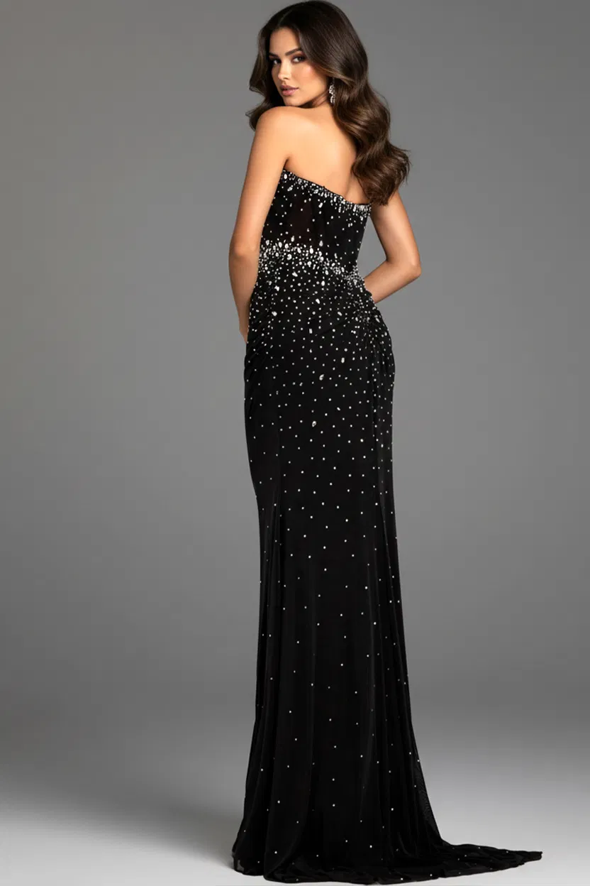 48372 - Jovani - Black Strapless Rhinestone Embellished Fitted Gown - Image 2