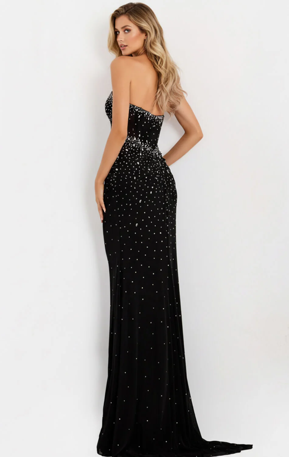 48372 - Jovani - Black Strapless Rhinestone Embellished Fitted Gown - Image 5